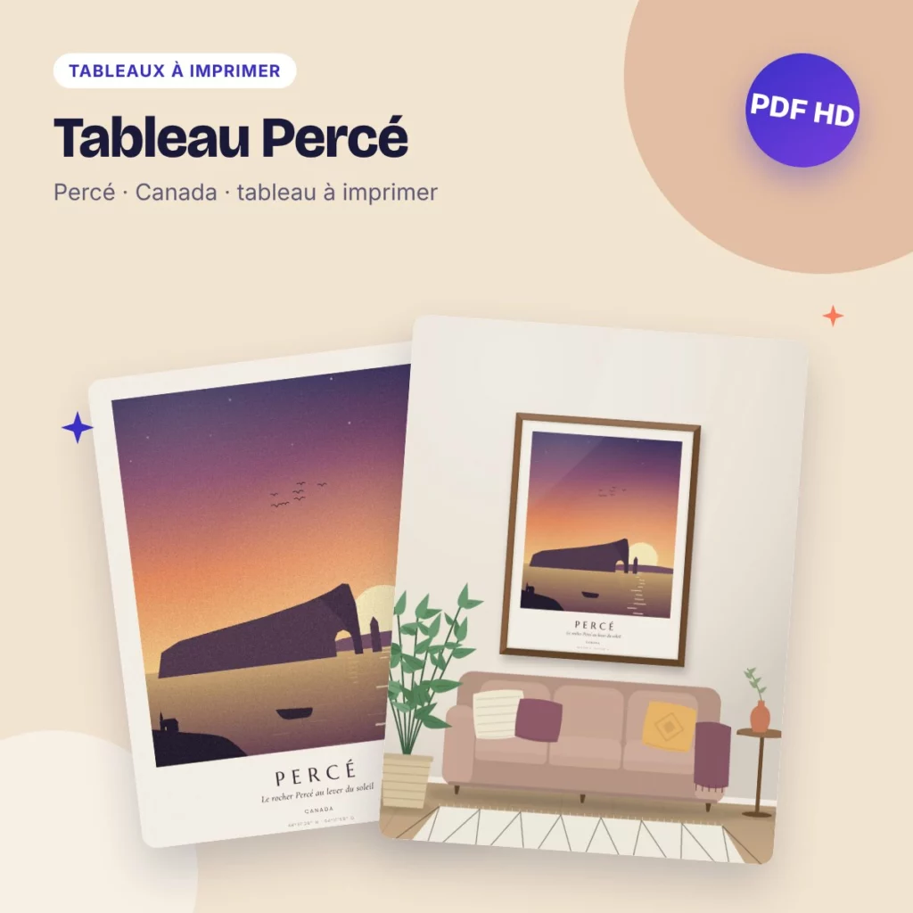 Tableau Percé – le rocher Percé au lever du soleil, PDF haute qualité
