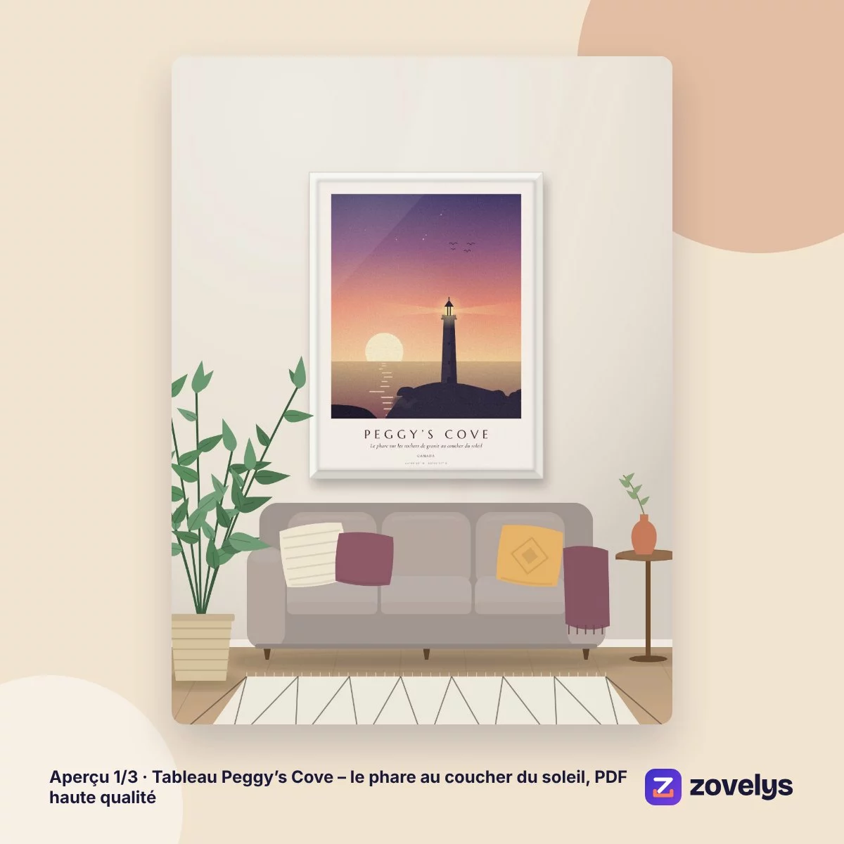 Tableau Peggy’s Cove – le phare au coucher du soleil, PDF haute qualité – aperçu 1