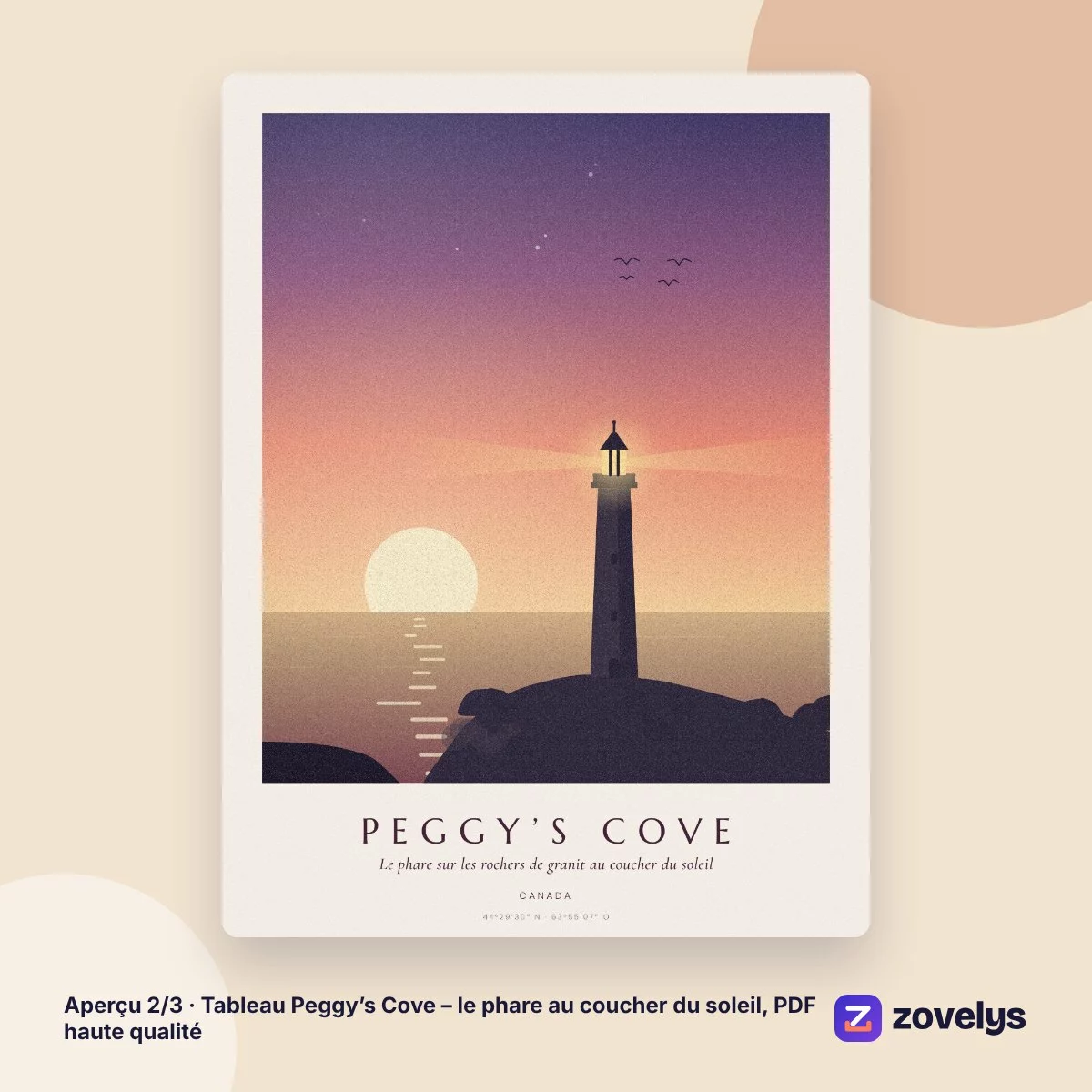 Tableau Peggy’s Cove – le phare au coucher du soleil, PDF haute qualité – aperçu 2