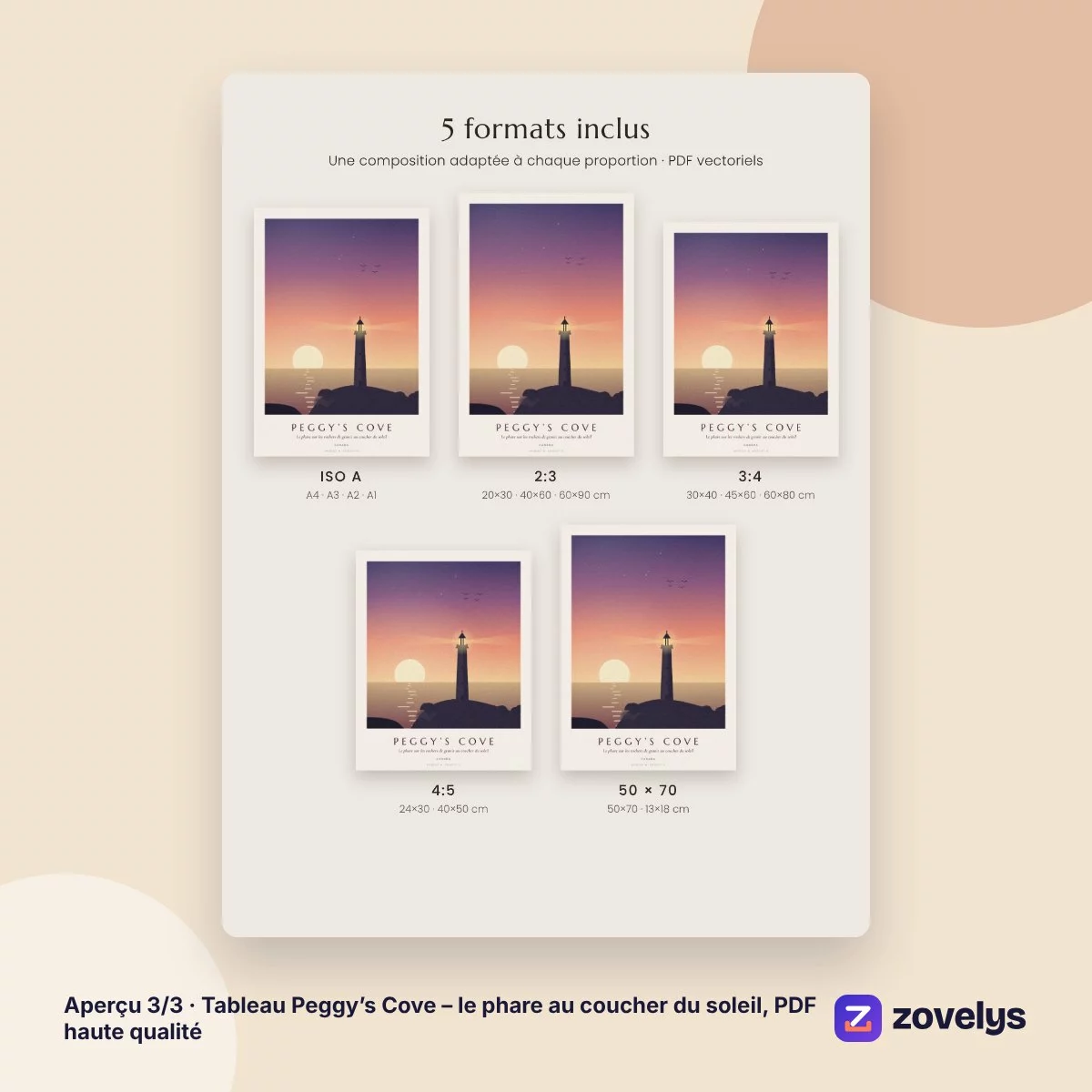 Tableau Peggy’s Cove – le phare au coucher du soleil, PDF haute qualité – aperçu 3
