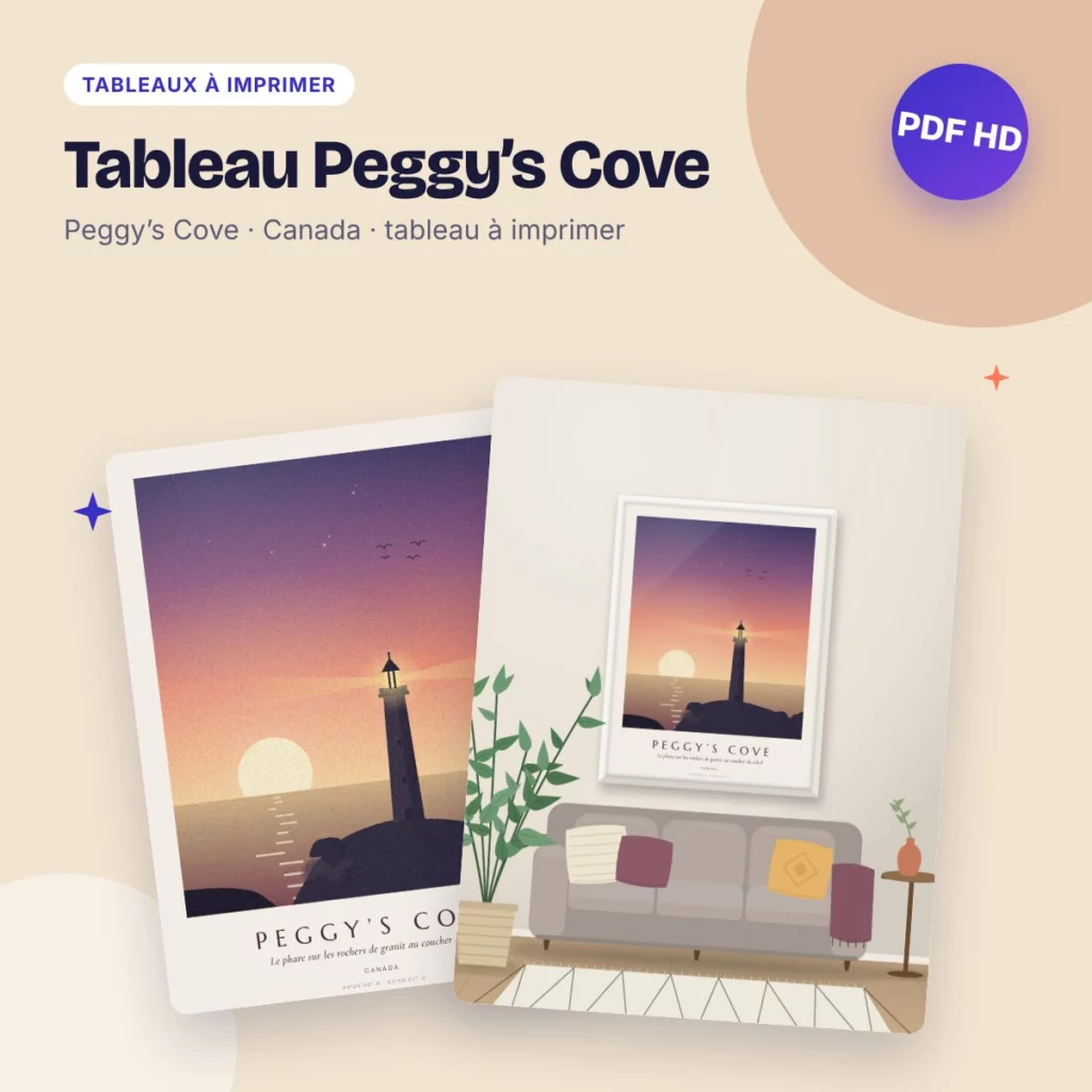 Tableau Peggy’s Cove – le phare au coucher du soleil, PDF haute qualité