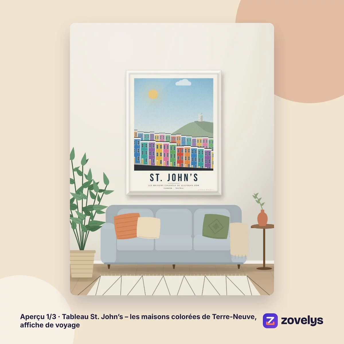 Tableau St. John’s – les maisons colorées de Terre-Neuve, affiche de voyage – aperçu 1