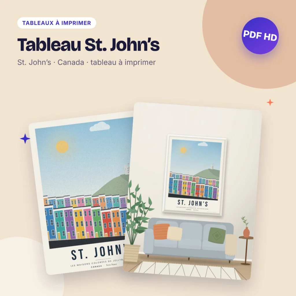 Tableau St. John’s – les maisons colorées de Terre-Neuve, affiche de voyage