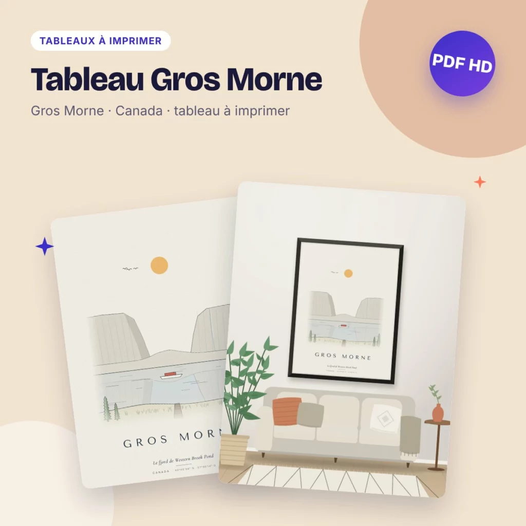 Tableau Gros Morne – le fjord de Western Brook Pond, ligne claire