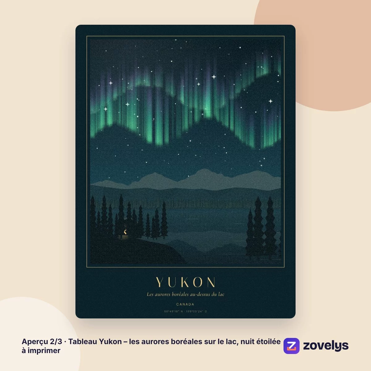 Tableau Yukon – les aurores boréales sur le lac, nuit étoilée à imprimer – aperçu 2