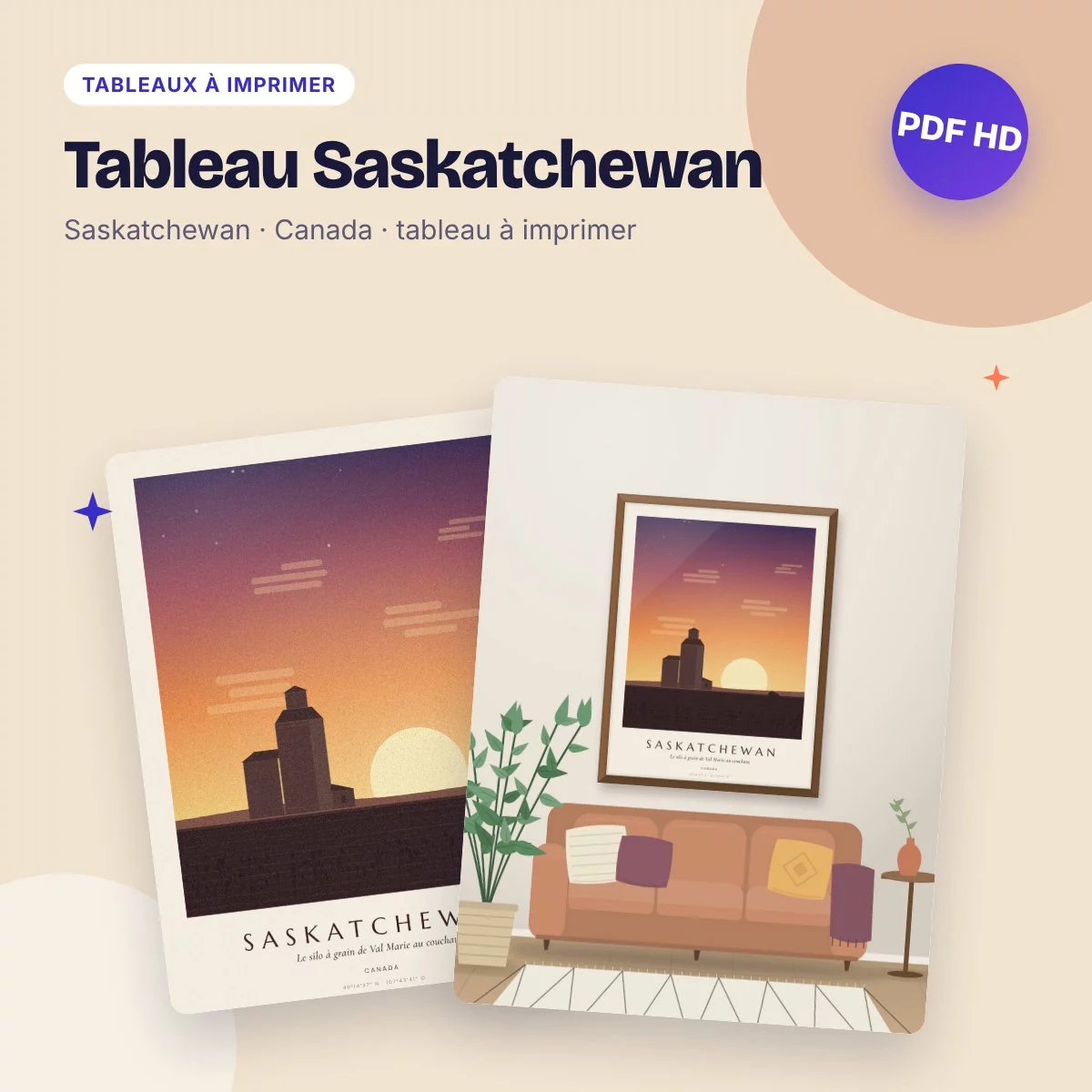 Tableau Saskatchewan – le silo de Val Marie dans la prairie, PDF HD