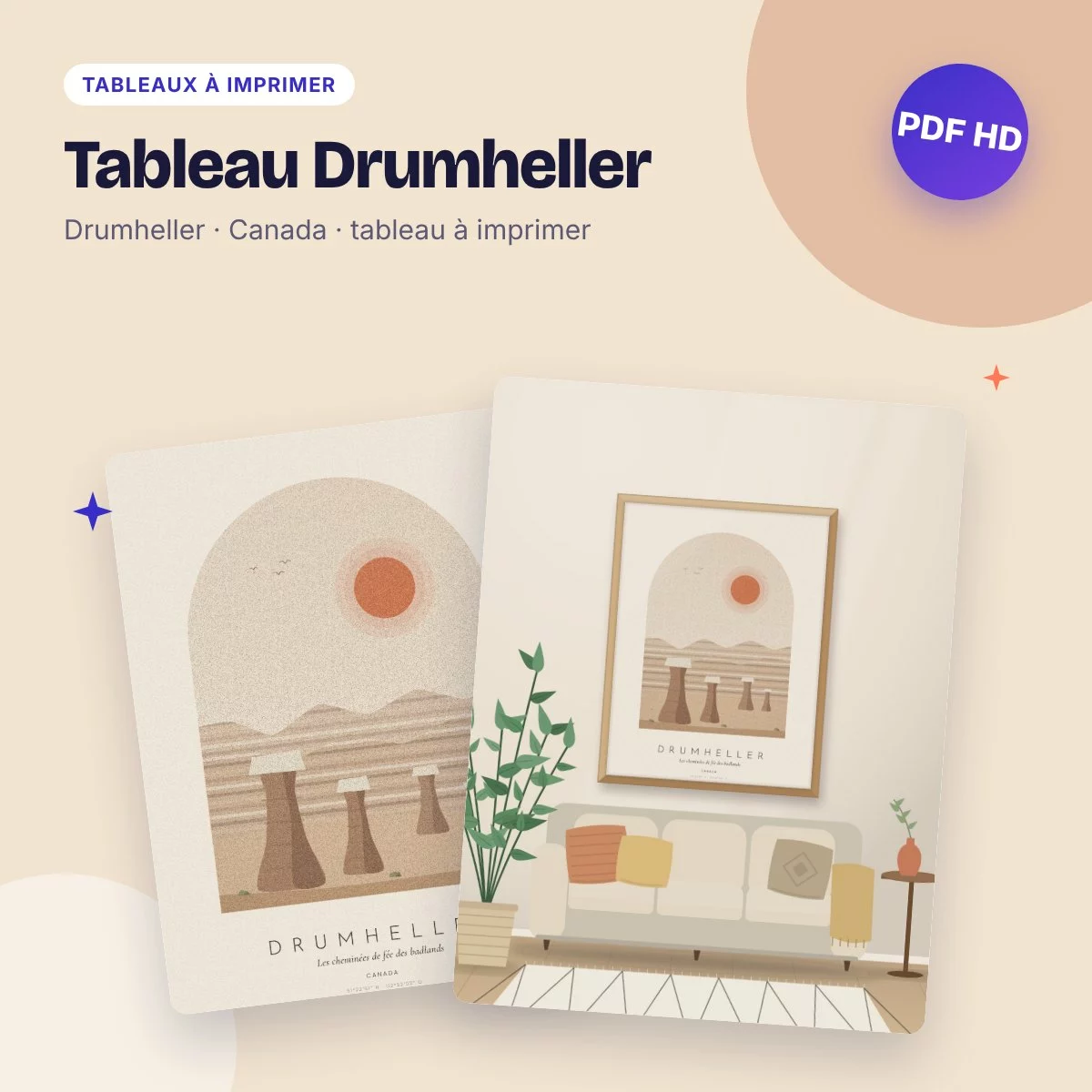 Tableau Drumheller – les hoodoos des badlands de l’Alberta, déco bohème