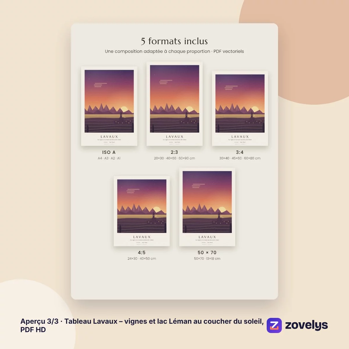 Tableau Lavaux – vignes et lac Léman au coucher du soleil, PDF HD – aperçu 3