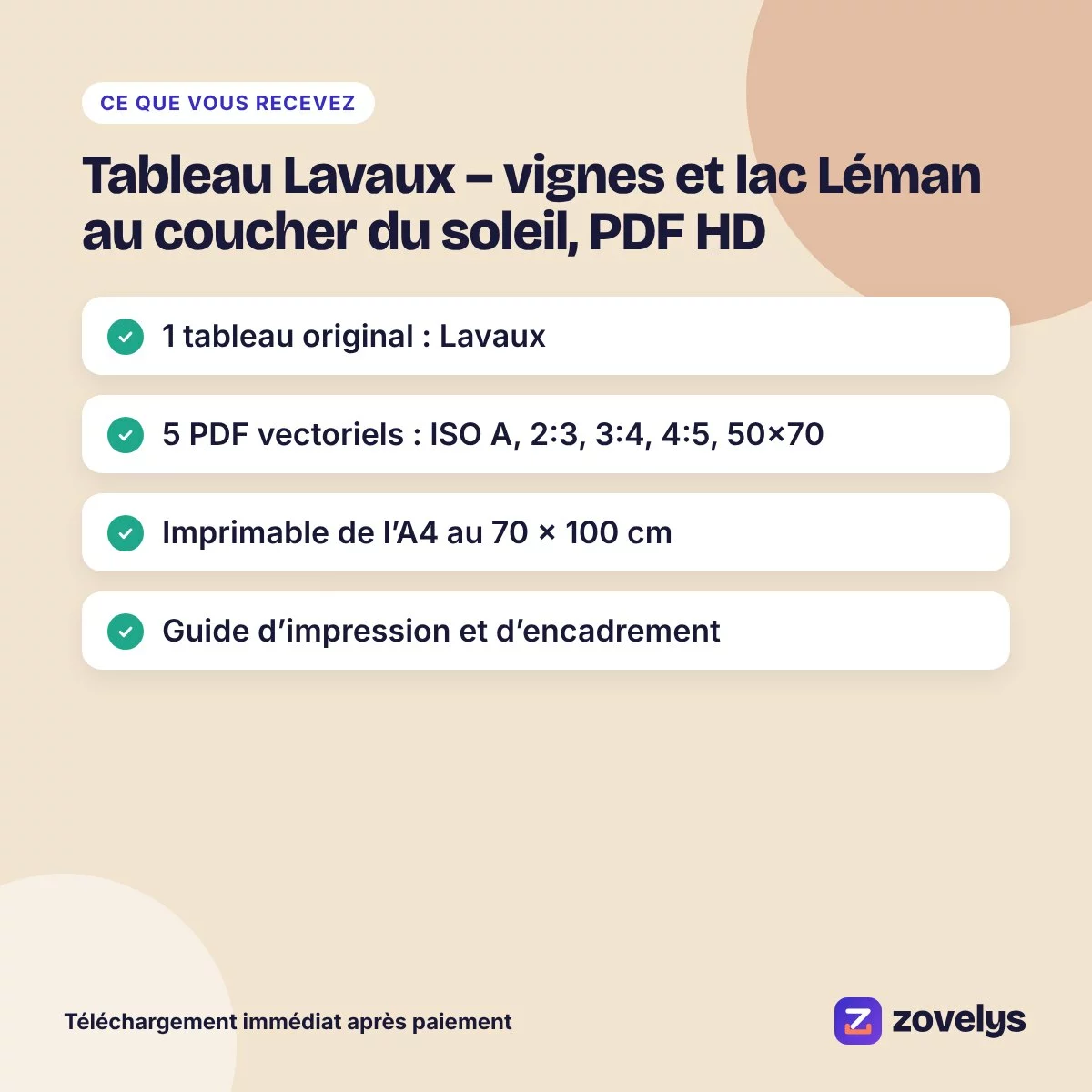 Tableau Lavaux – vignes et lac Léman au coucher du soleil, PDF HD – aperçu 4