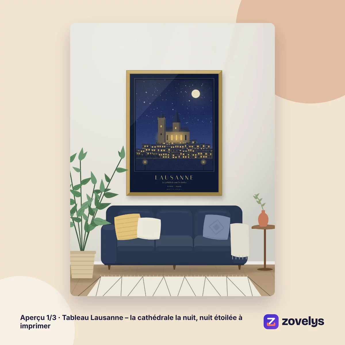Tableau Lausanne – la cathédrale la nuit, nuit étoilée à imprimer – aperçu 1