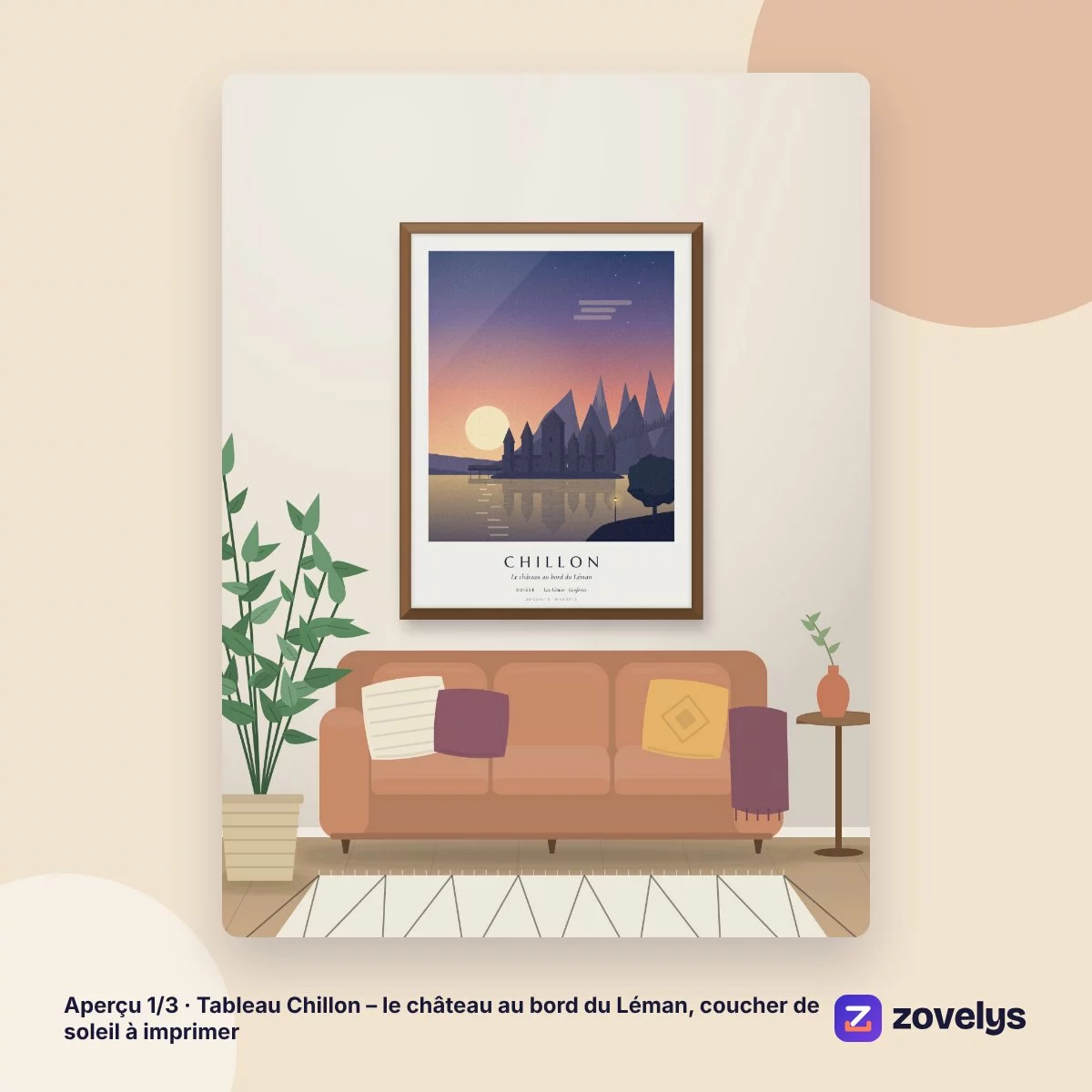 Tableau Chillon – le château au bord du Léman, coucher de soleil à imprimer – aperçu 1