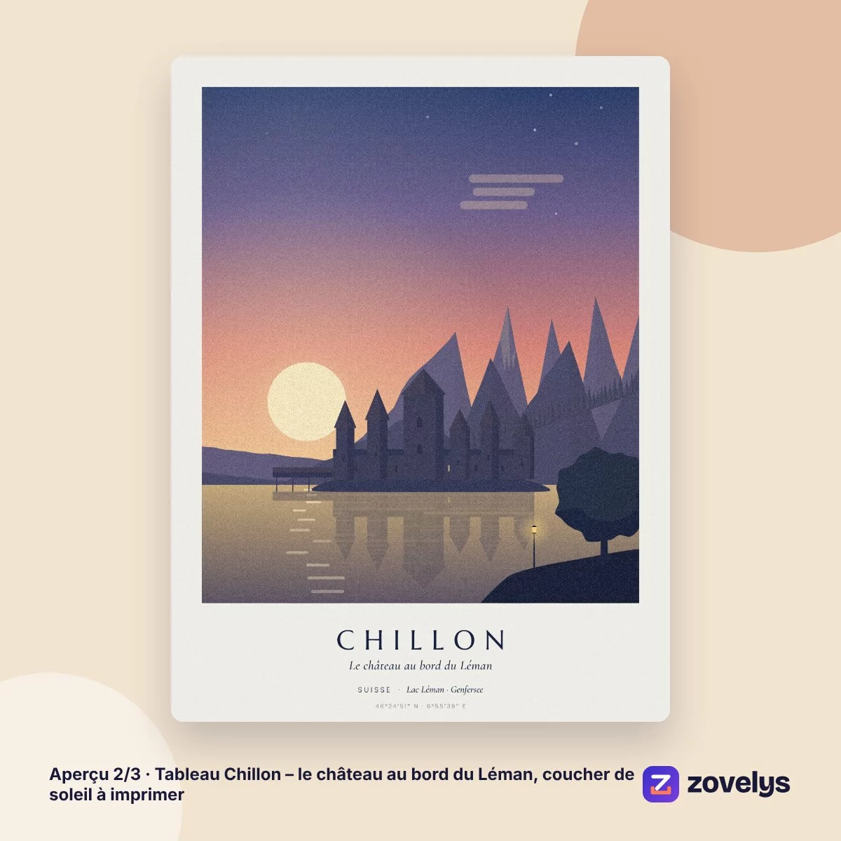 Tableau Chillon – le château au bord du Léman, coucher de soleil à imprimer – aperçu 2