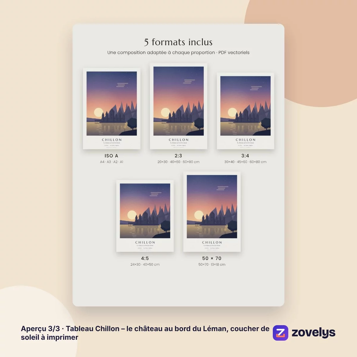 Tableau Chillon – le château au bord du Léman, coucher de soleil à imprimer – aperçu 3