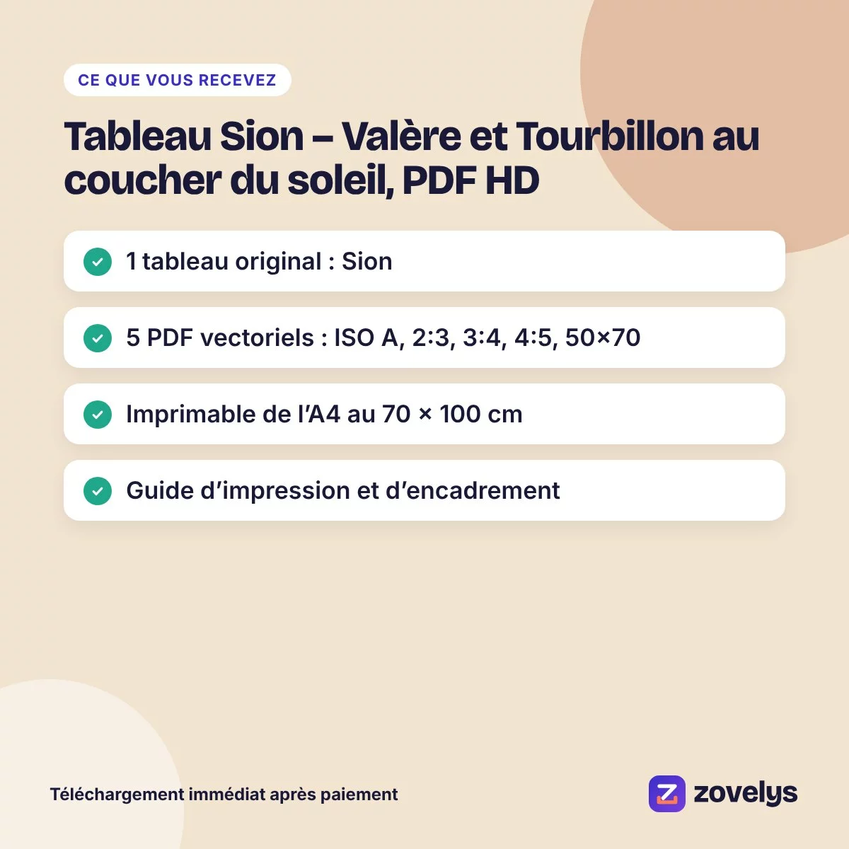 Tableau Sion – Valère et Tourbillon au coucher du soleil, PDF HD – aperçu 4