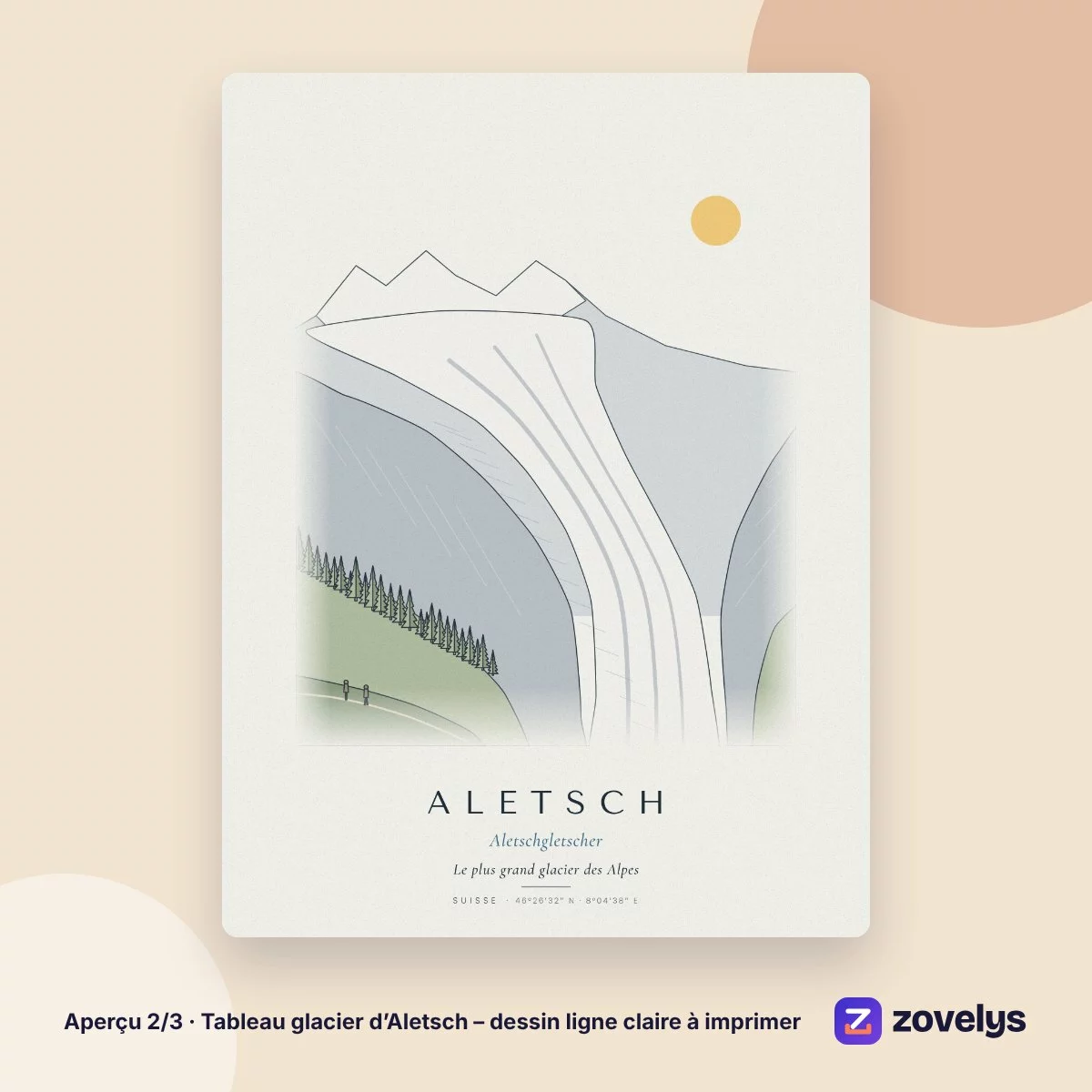 Tableau glacier d’Aletsch – dessin ligne claire à imprimer – aperçu 2