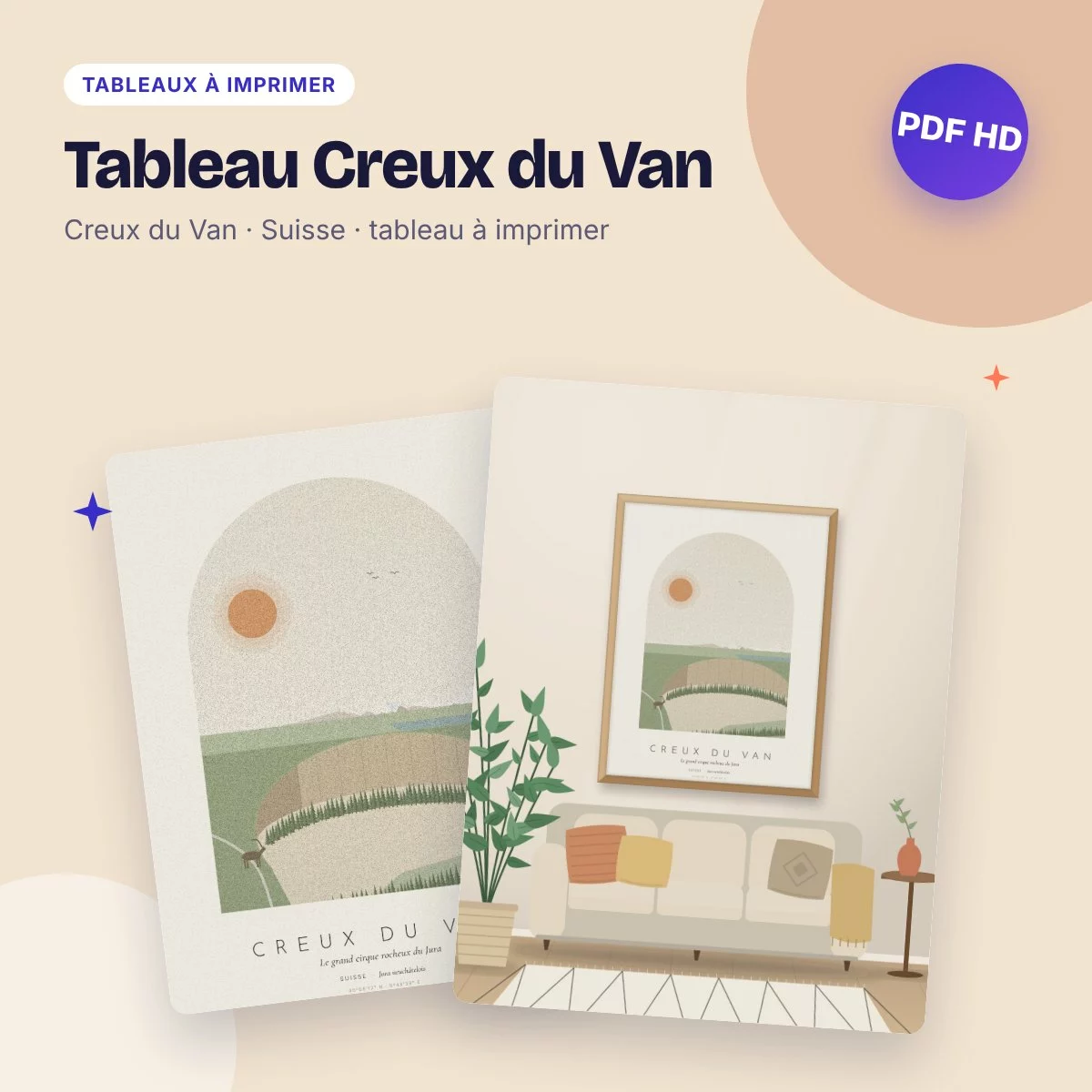 Tableau Creux du Van – le cirque rocheux du Jura, déco bohème