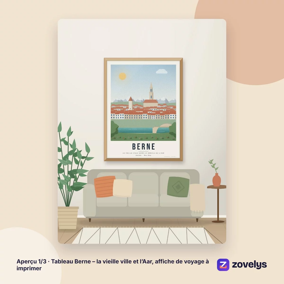 Tableau Berne – la vieille ville et l’Aar, affiche de voyage à imprimer – aperçu 1