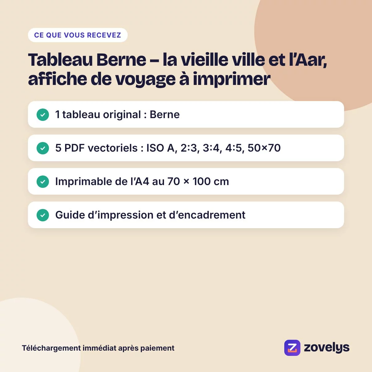 Tableau Berne – la vieille ville et l’Aar, affiche de voyage à imprimer – aperçu 4