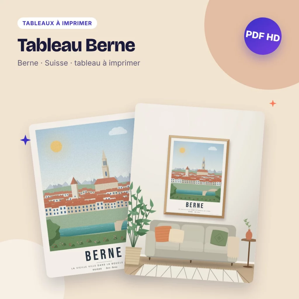 Tableau Berne – la vieille ville et l’Aar, affiche de voyage à imprimer