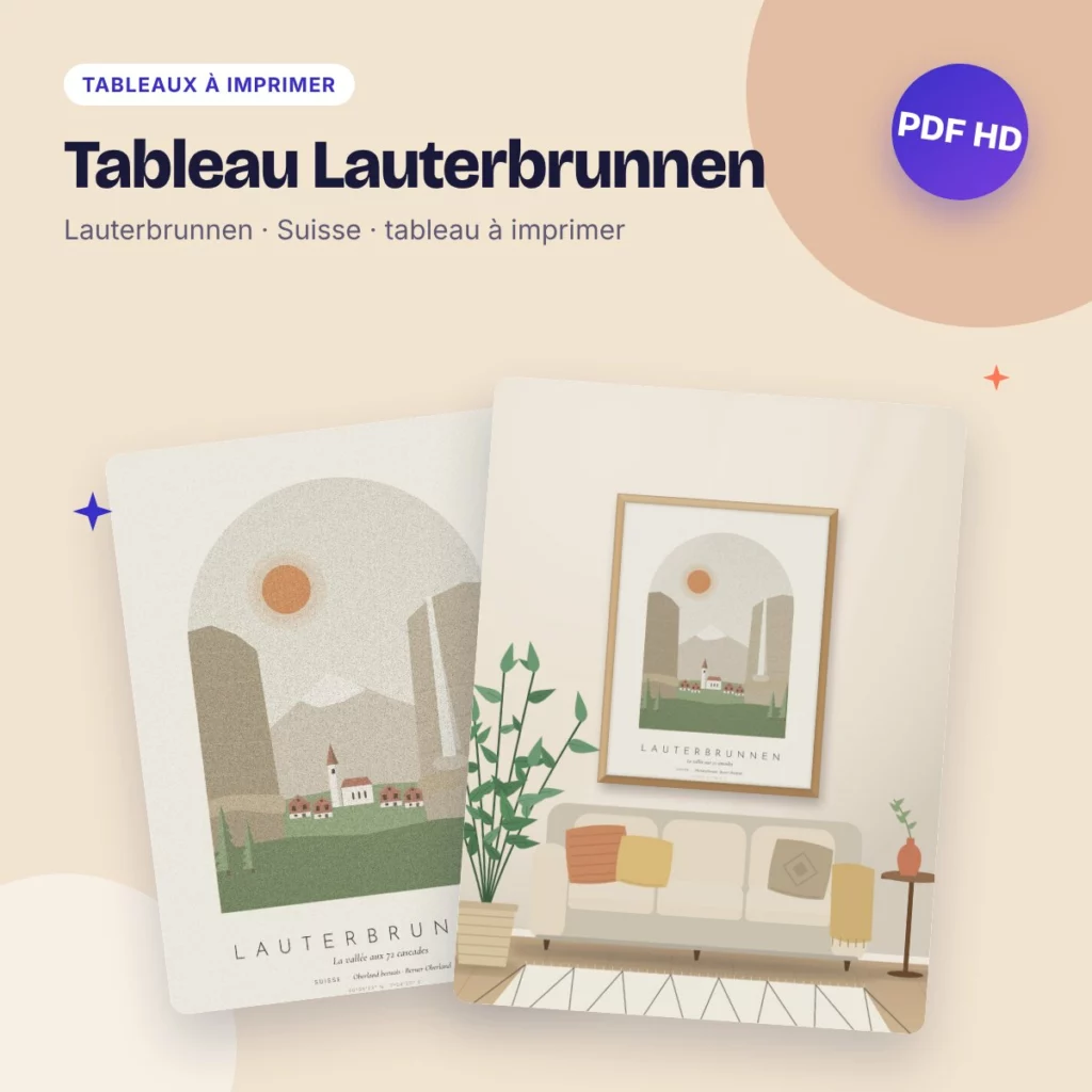 Tableau Lauterbrunnen – la vallée aux 72 cascades, déco bohème