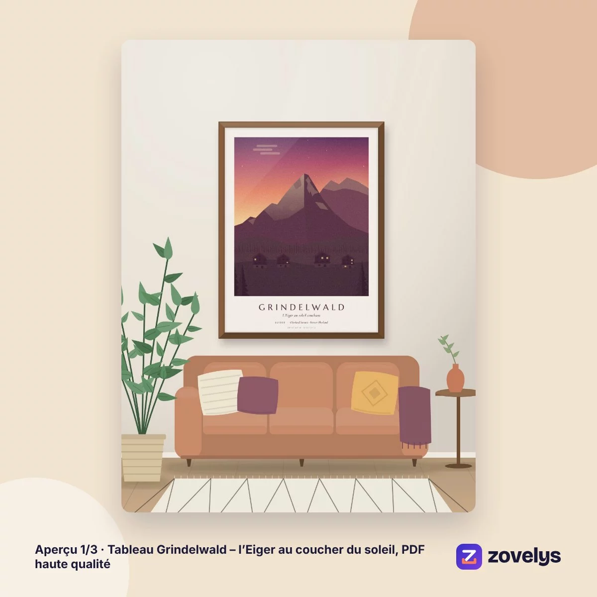Tableau Grindelwald – l’Eiger au coucher du soleil, PDF haute qualité – aperçu 1