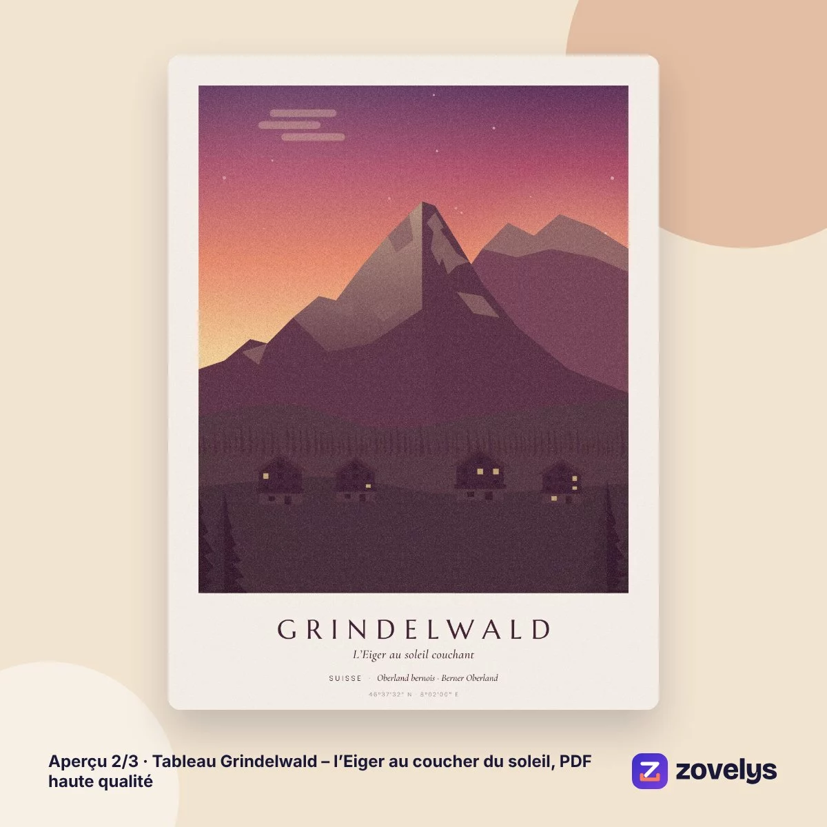 Tableau Grindelwald – l’Eiger au coucher du soleil, PDF haute qualité – aperçu 2