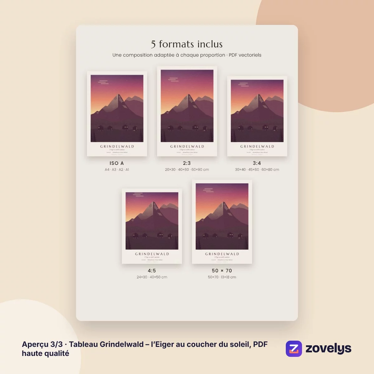 Tableau Grindelwald – l’Eiger au coucher du soleil, PDF haute qualité – aperçu 3