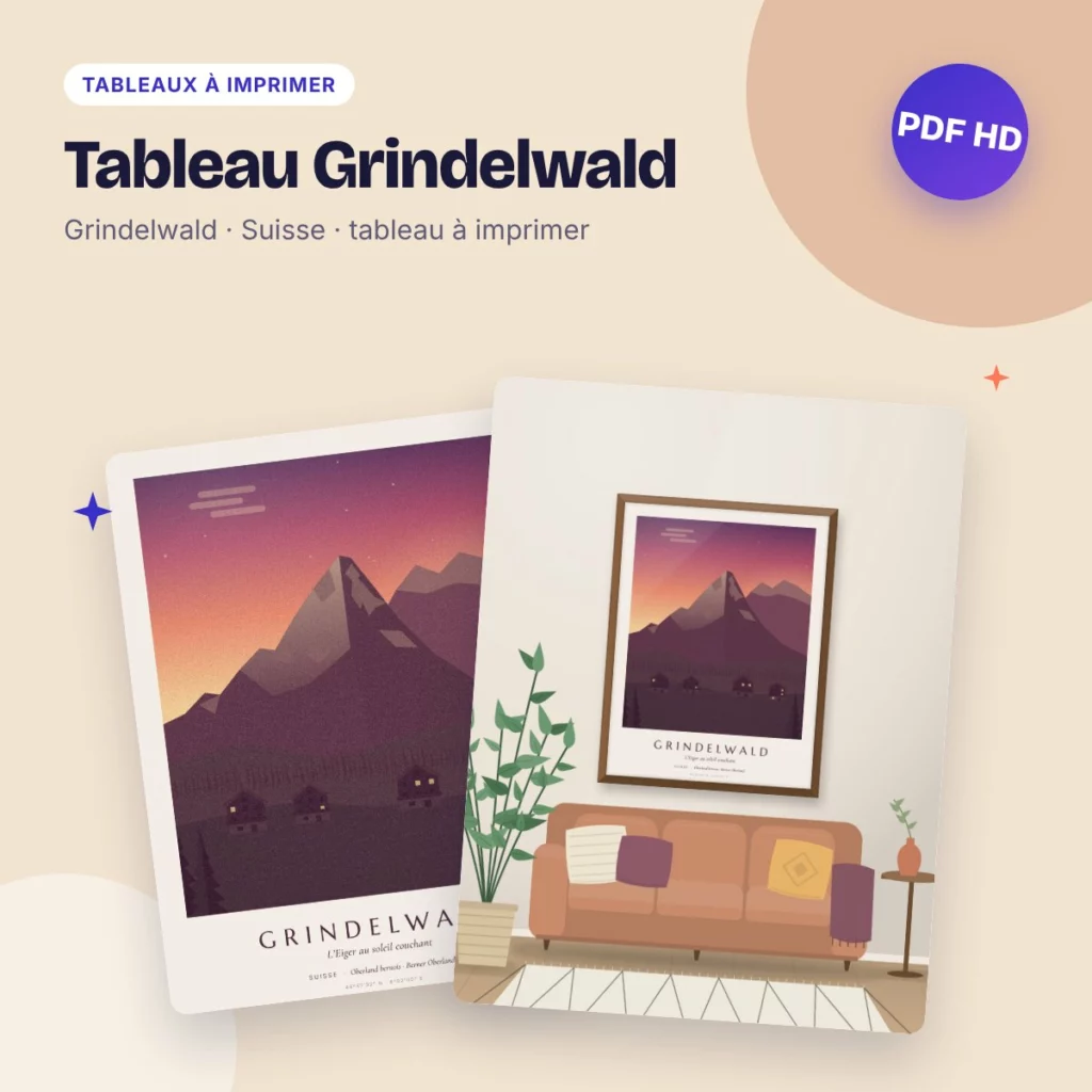Tableau Grindelwald – l’Eiger au coucher du soleil, PDF haute qualité