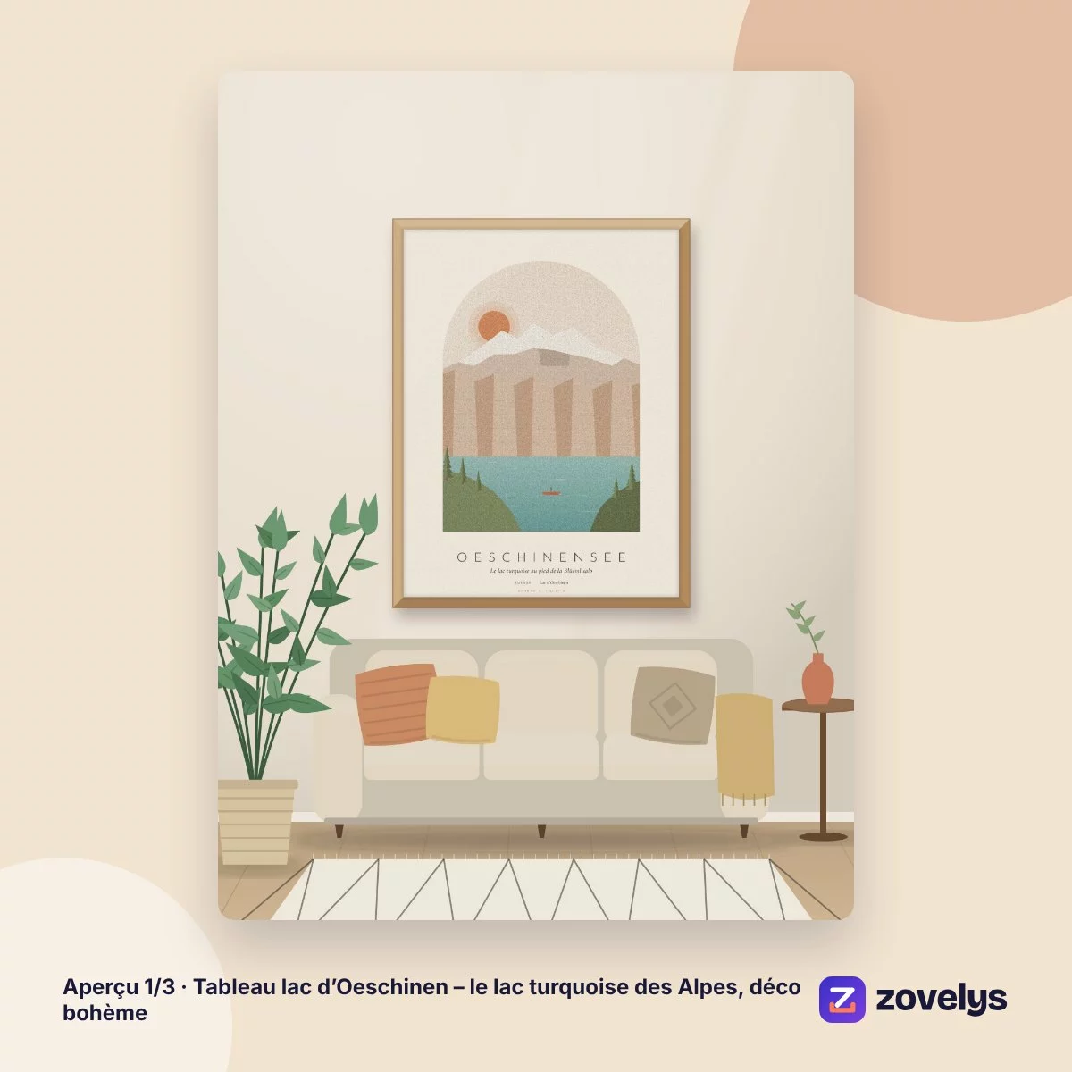 Tableau lac d’Oeschinen – le lac turquoise des Alpes, déco bohème – aperçu 1