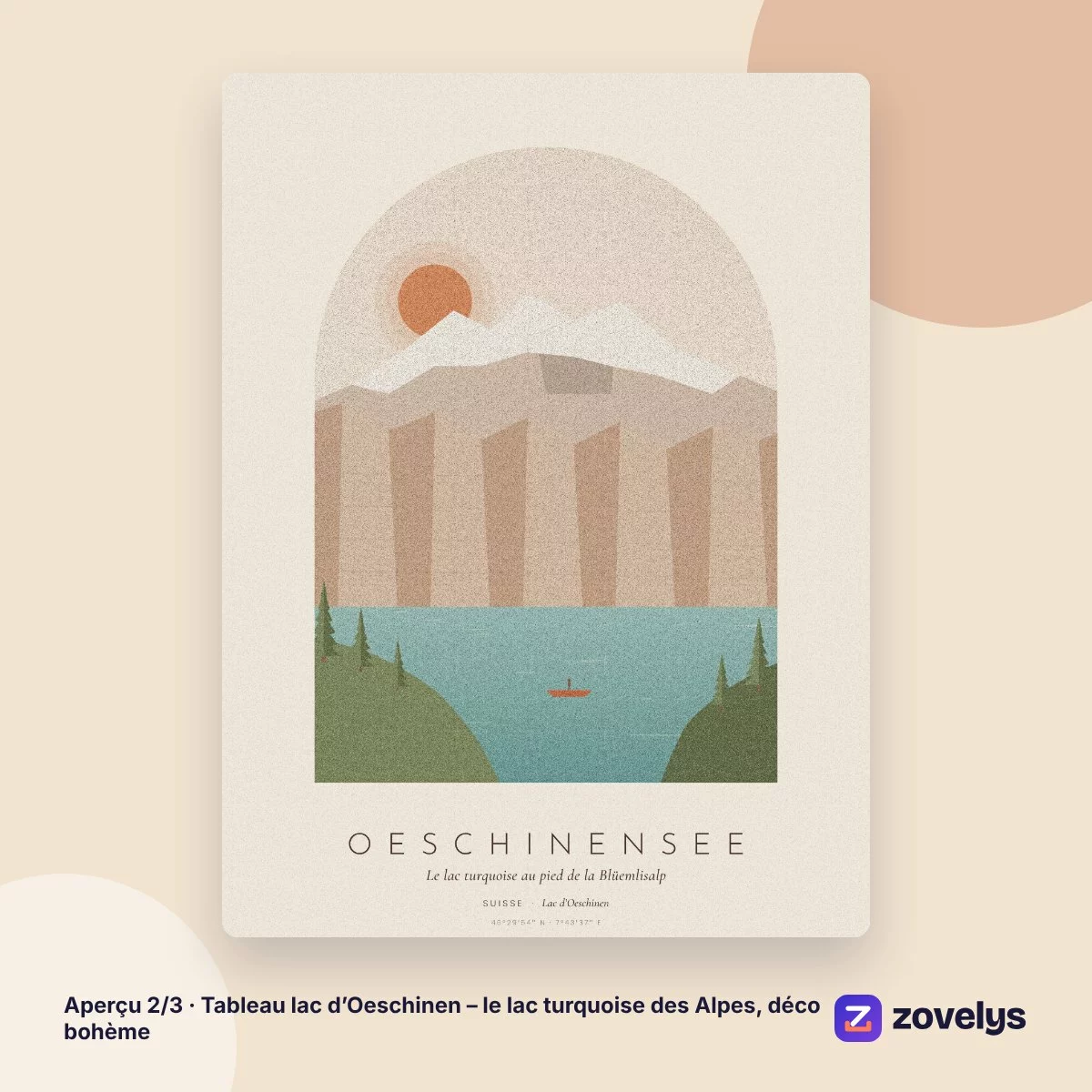 Tableau lac d’Oeschinen – le lac turquoise des Alpes, déco bohème – aperçu 2