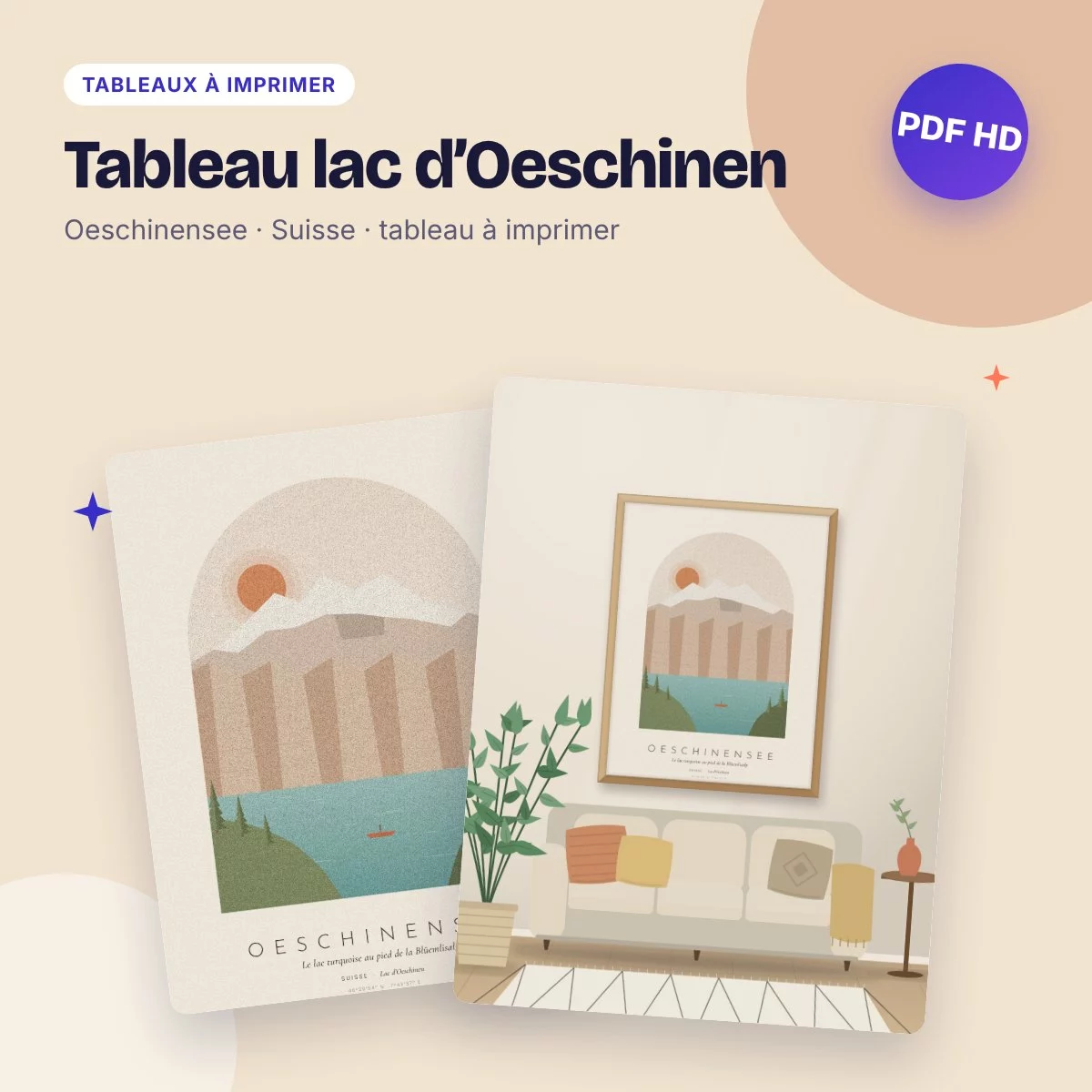 Tableau lac d’Oeschinen – le lac turquoise des Alpes, déco bohème