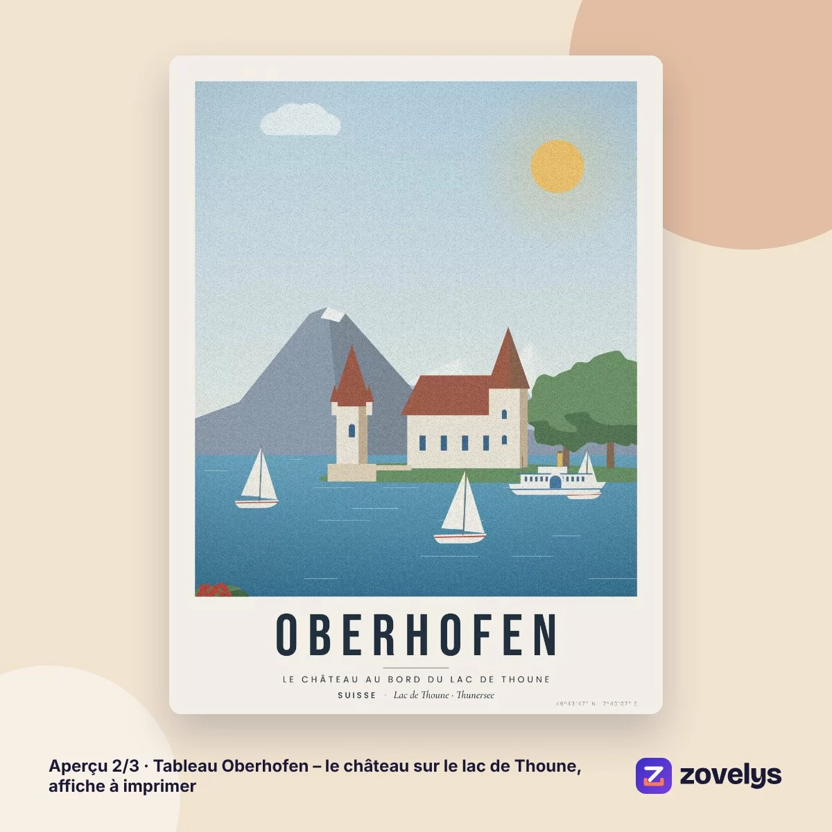 Tableau Oberhofen – le château sur le lac de Thoune, affiche à imprimer – aperçu 2