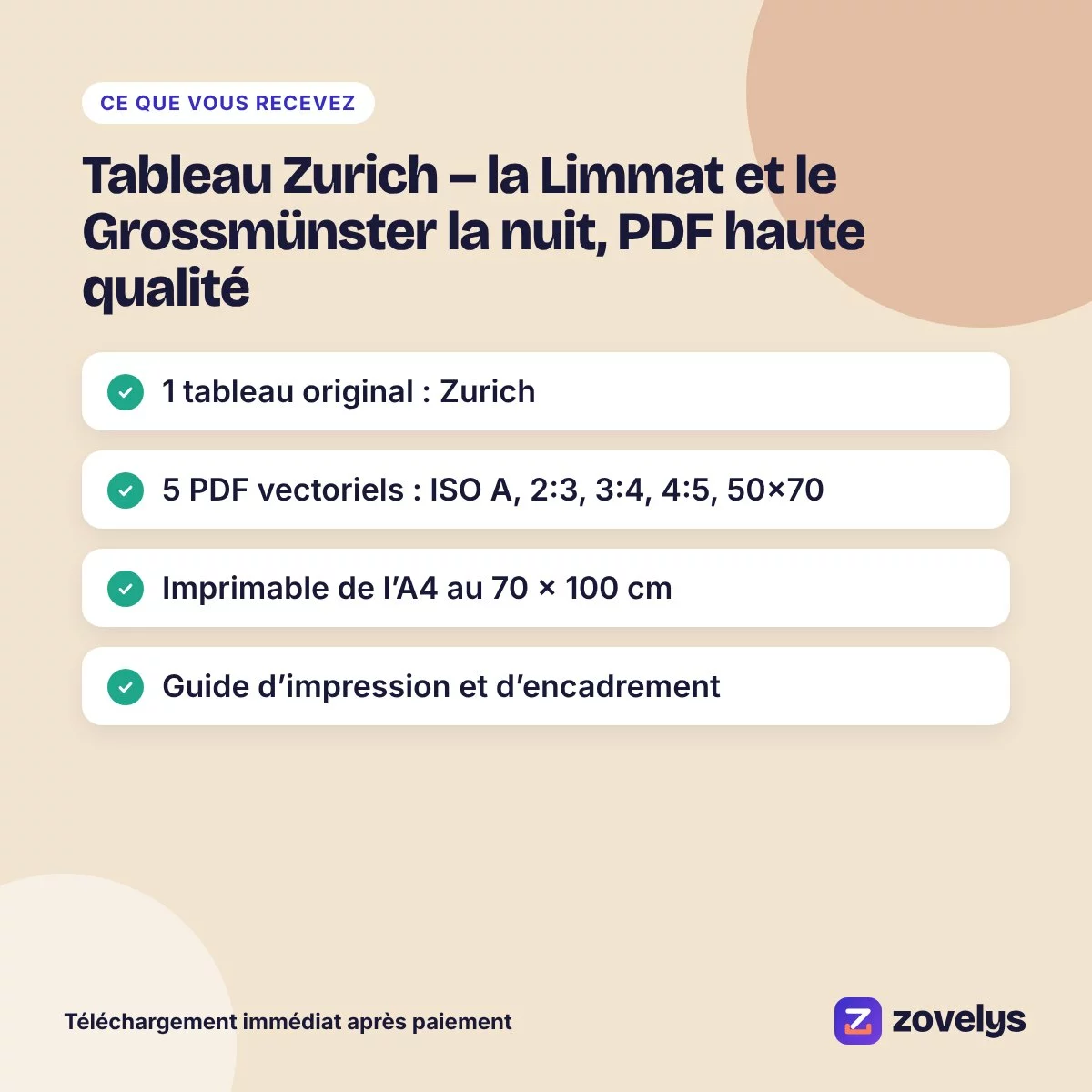 Tableau Zurich – la Limmat et le Grossmünster la nuit, PDF haute qualité – aperçu 4