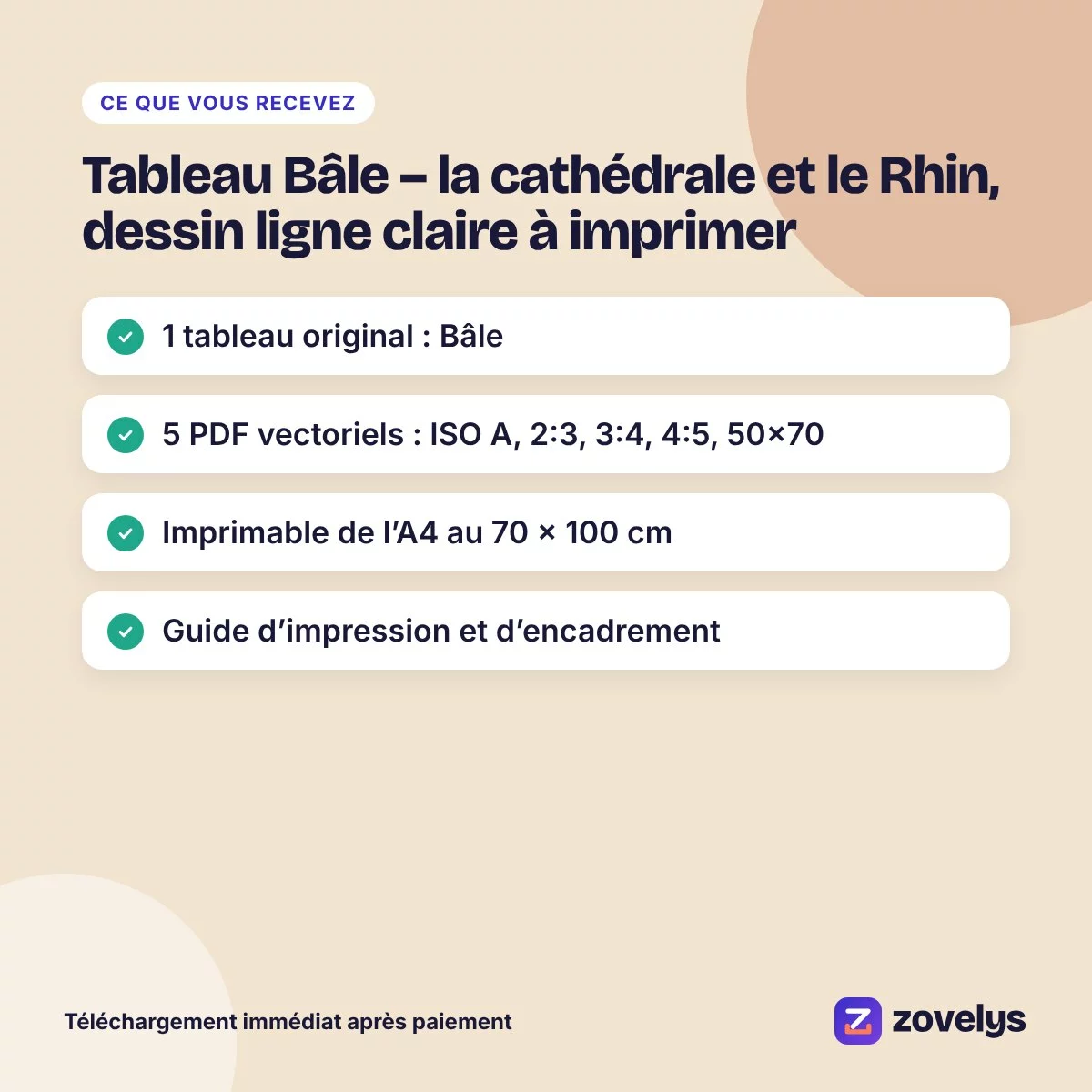 Tableau Bâle – la cathédrale et le Rhin, dessin ligne claire à imprimer – aperçu 4