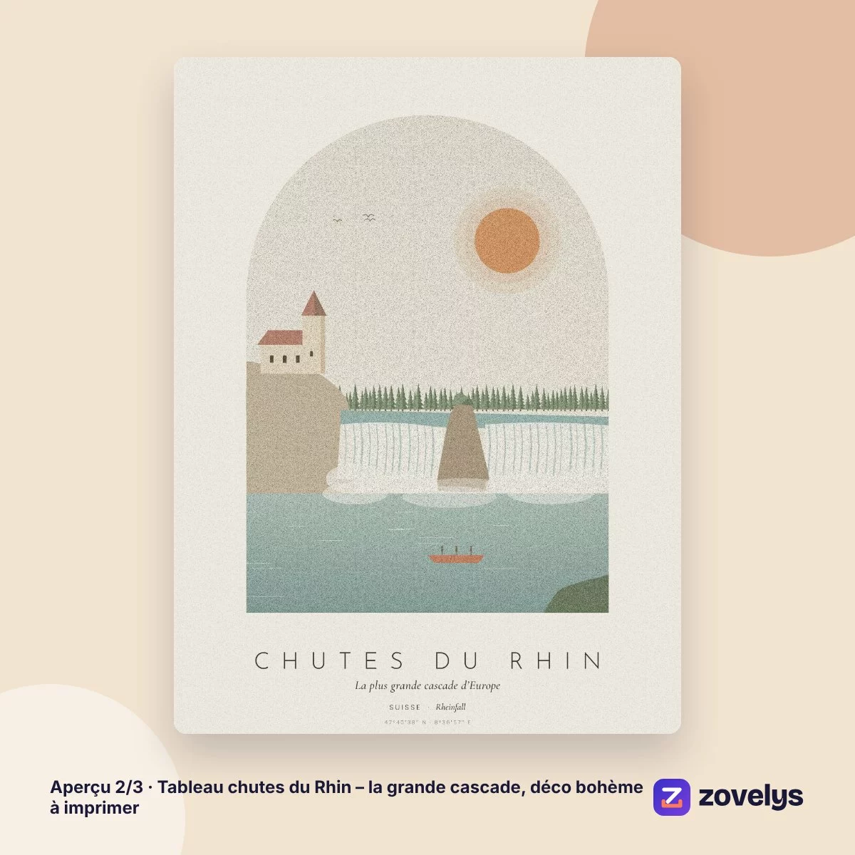 Tableau chutes du Rhin – la grande cascade, déco bohème à imprimer – aperçu 2