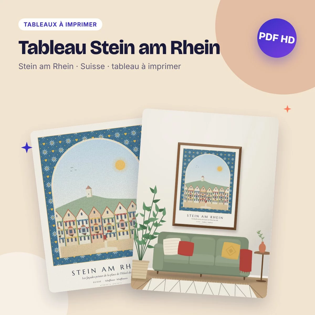 Tableau Stein am Rhein – les façades peintes, déco motif alpin à imprimer