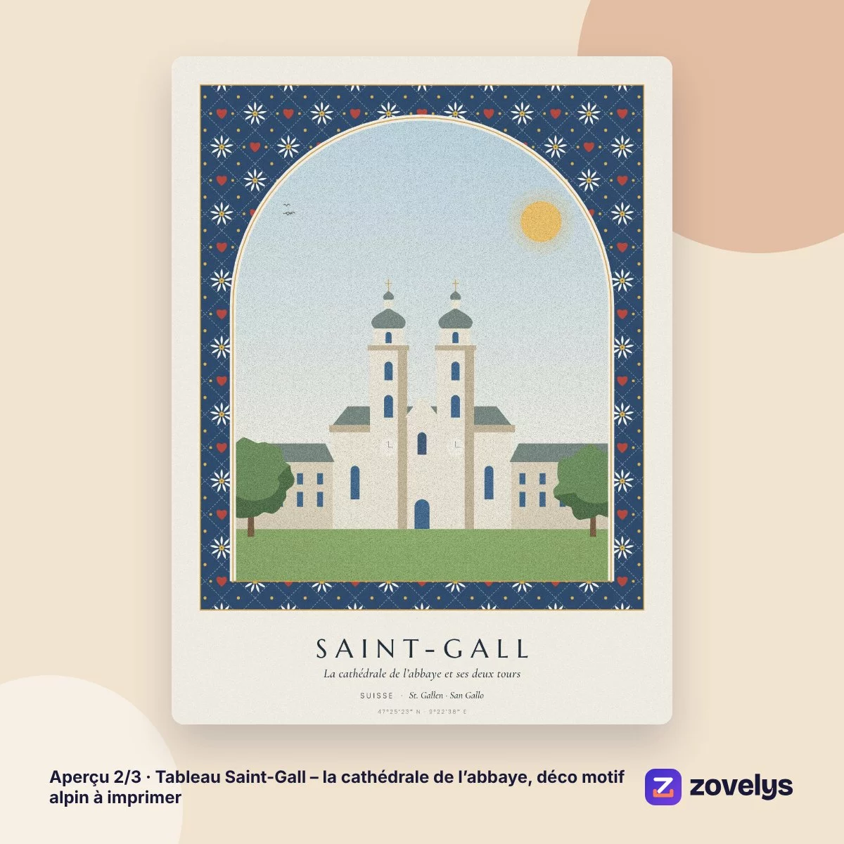 Tableau Saint-Gall – la cathédrale de l’abbaye, déco motif alpin à imprimer – aperçu 2