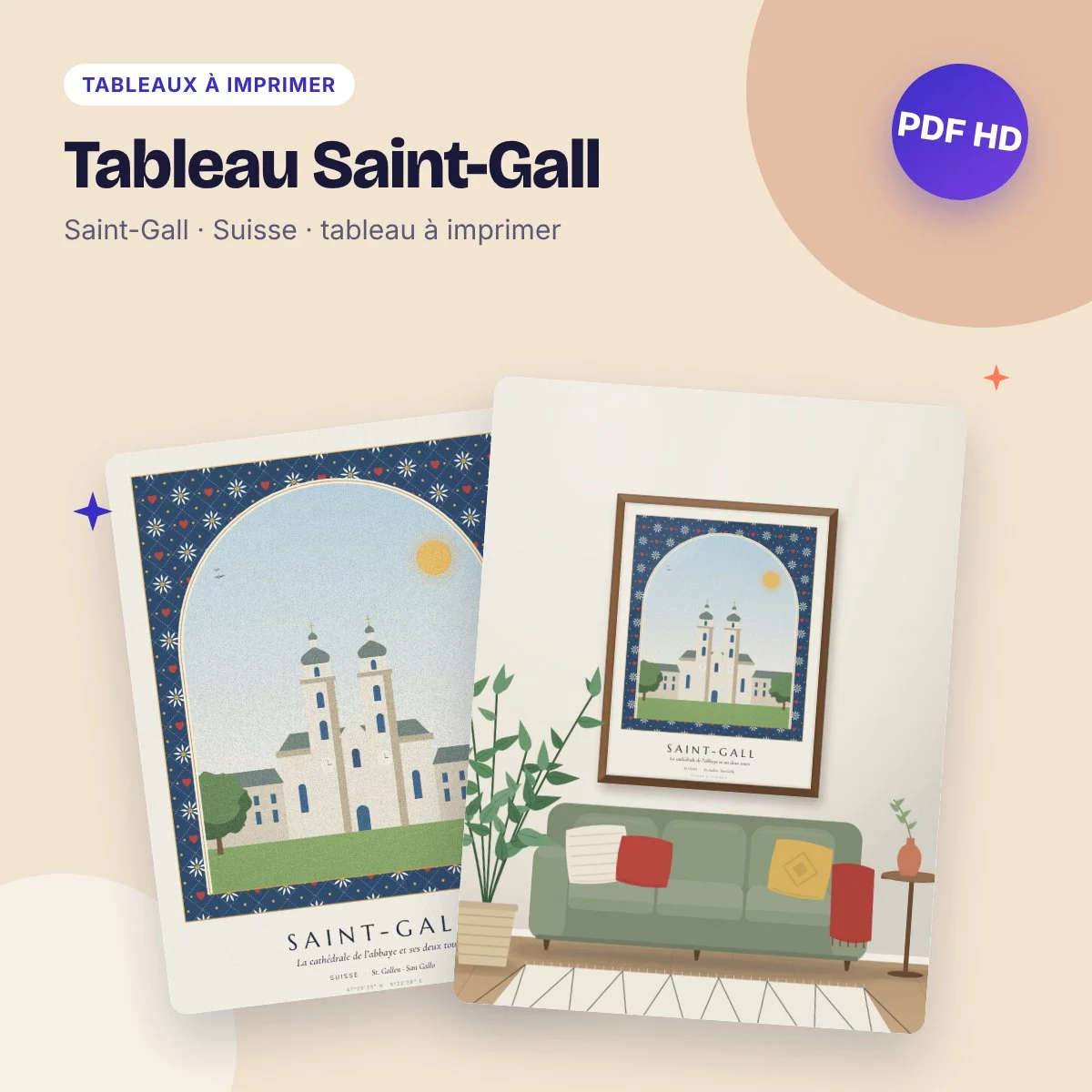 Tableau Saint-Gall – la cathédrale de l’abbaye, déco motif alpin à imprimer
