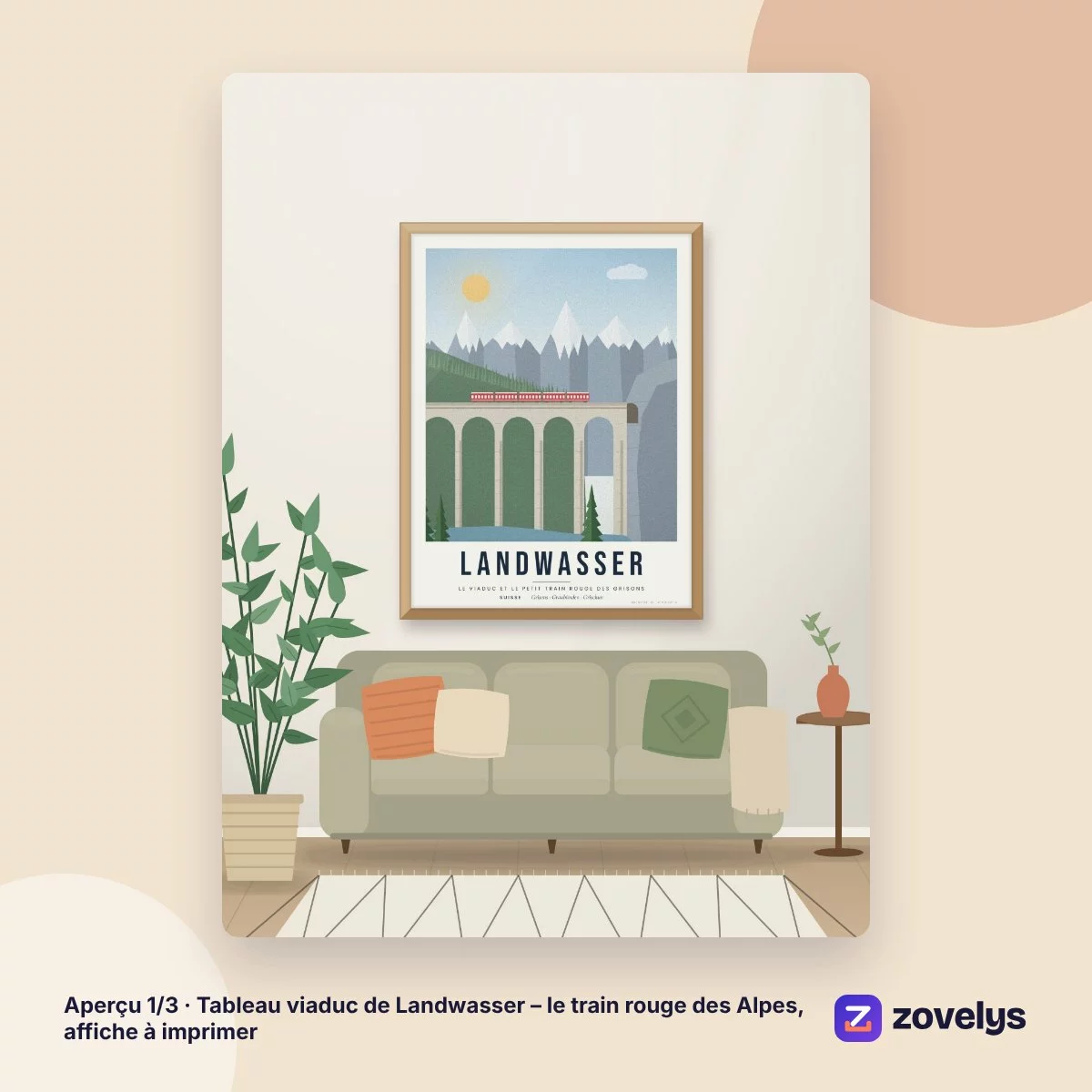 Tableau viaduc de Landwasser – le train rouge des Alpes, affiche à imprimer – aperçu 1