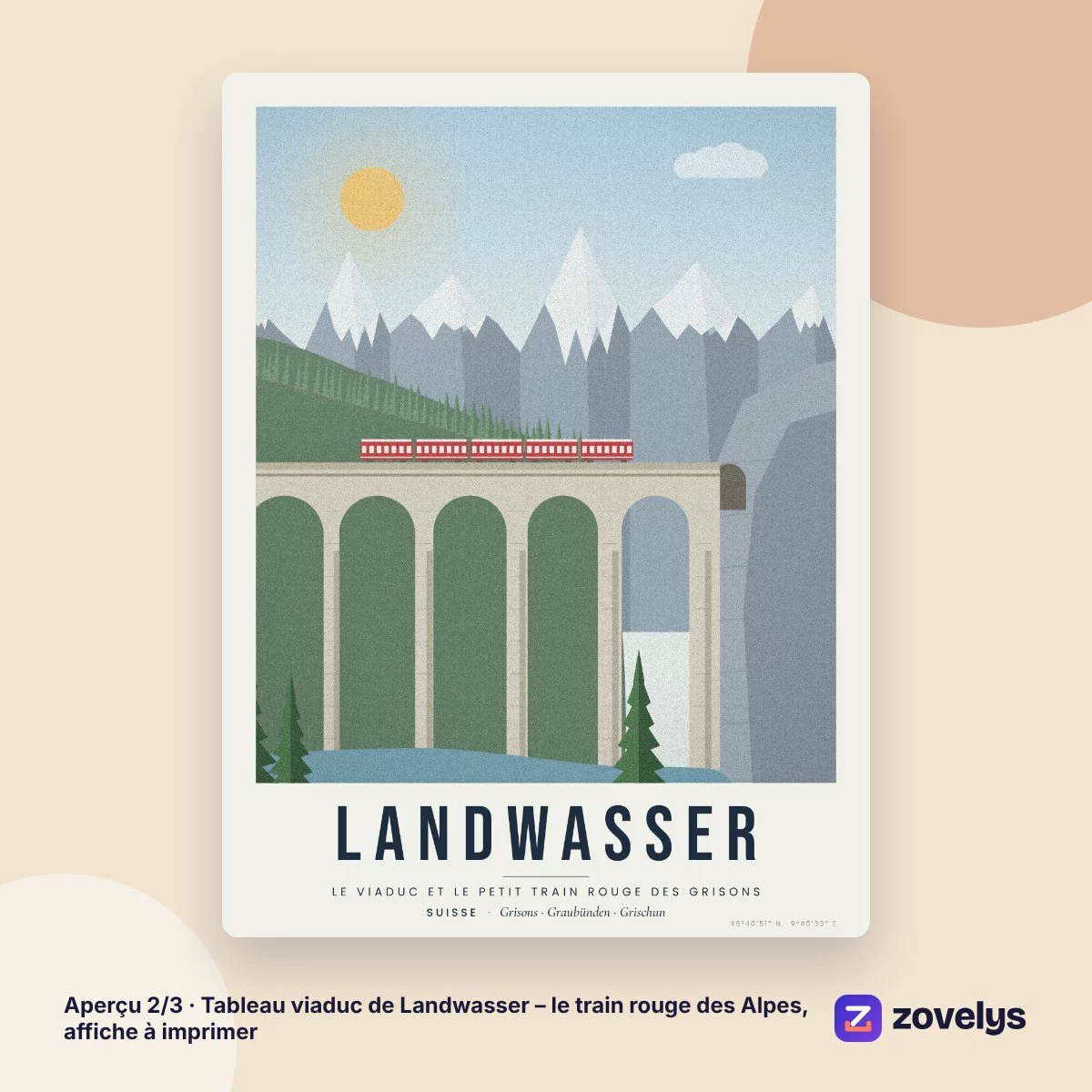 Tableau viaduc de Landwasser – le train rouge des Alpes, affiche à imprimer – aperçu 2