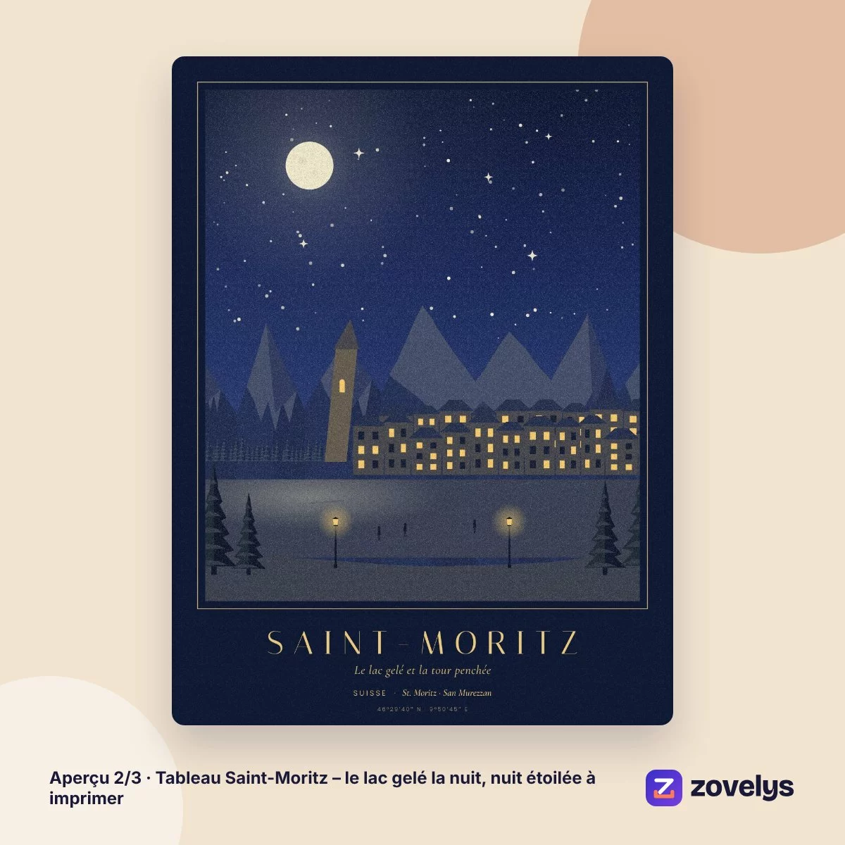 Tableau Saint-Moritz – le lac gelé la nuit, nuit étoilée à imprimer – aperçu 2