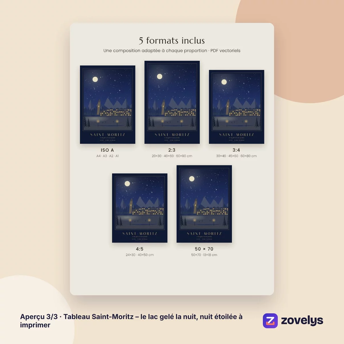 Tableau Saint-Moritz – le lac gelé la nuit, nuit étoilée à imprimer – aperçu 3