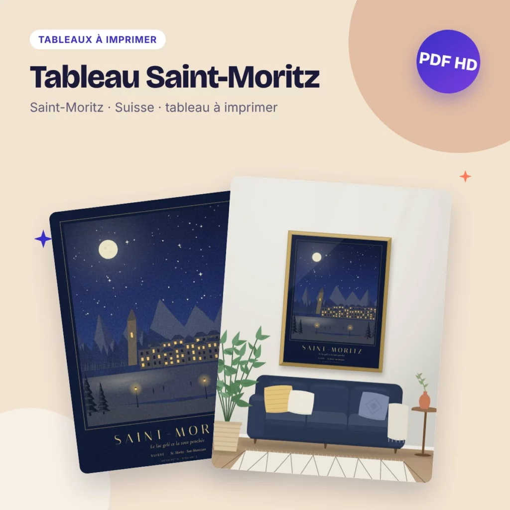 Tableau Saint-Moritz – le lac gelé la nuit, nuit étoilée à imprimer