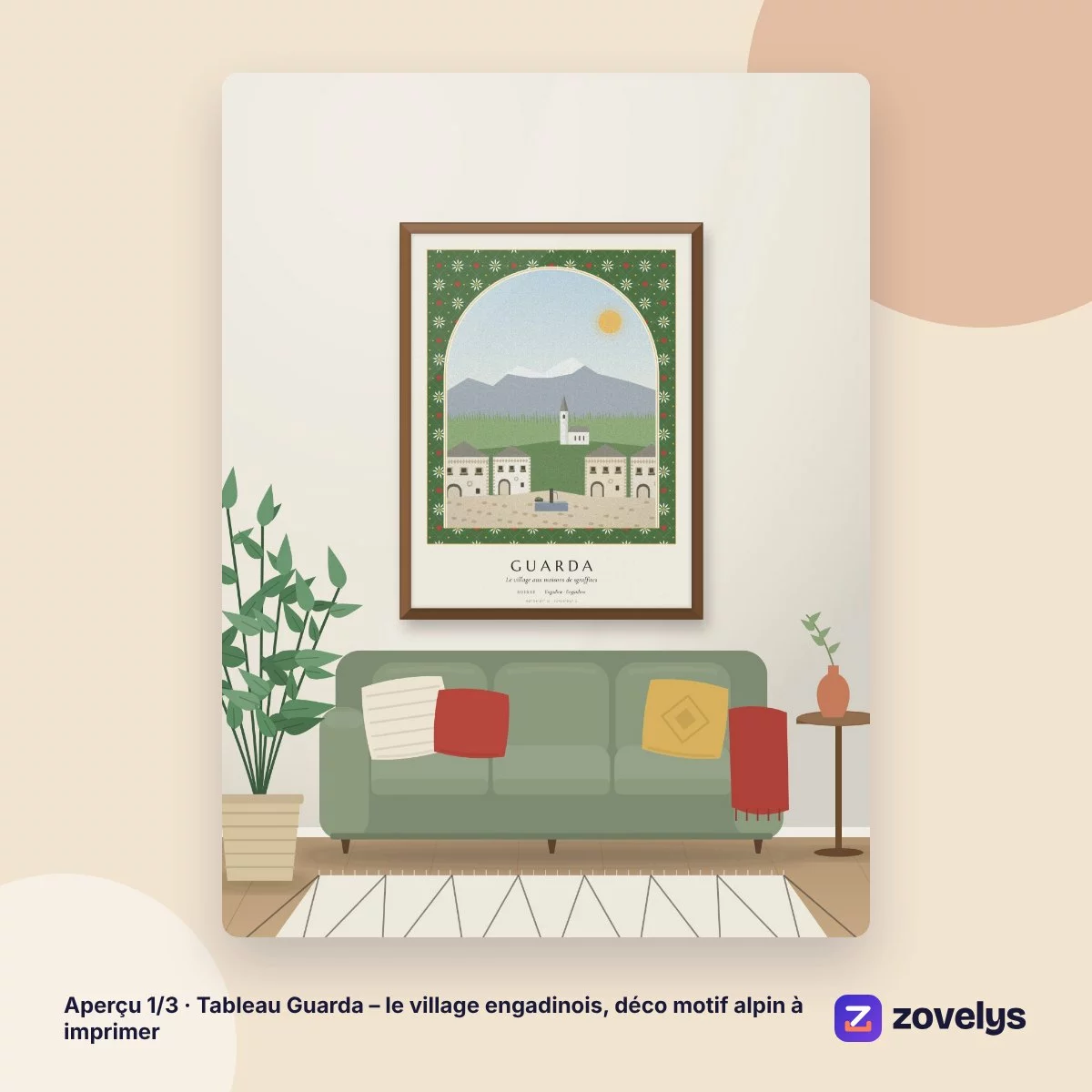 Tableau Guarda – le village engadinois, déco motif alpin à imprimer – aperçu 1