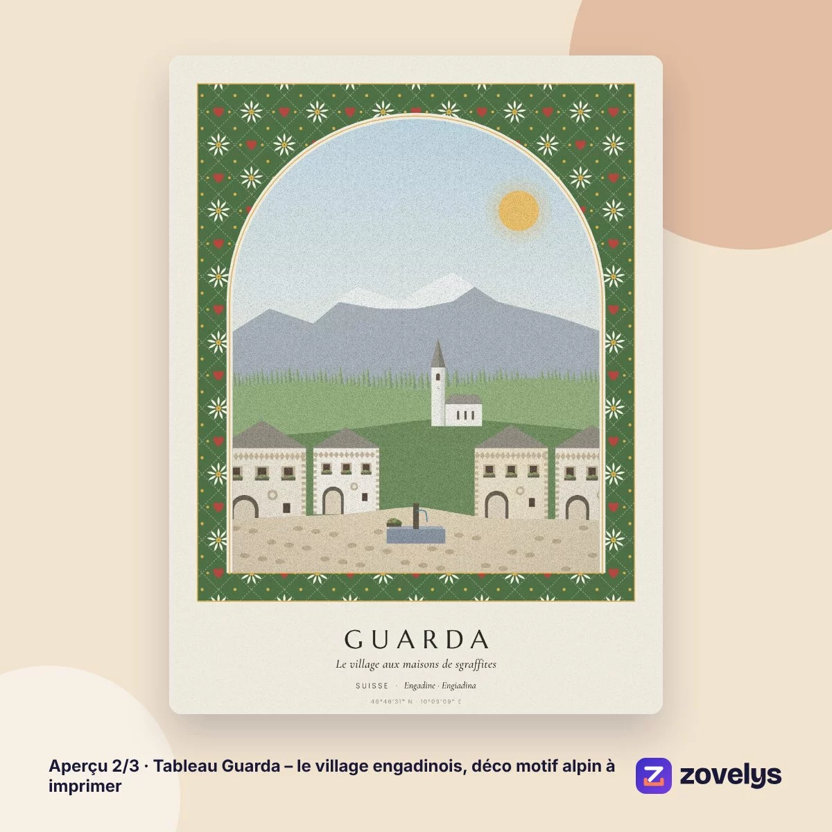 Tableau Guarda – le village engadinois, déco motif alpin à imprimer – aperçu 2