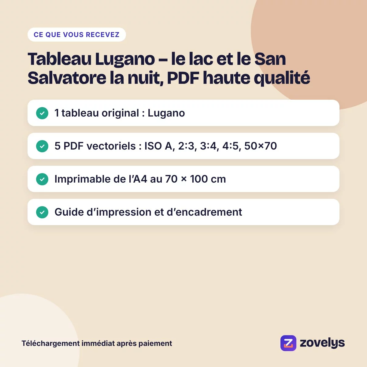 Tableau Lugano – le lac et le San Salvatore la nuit, PDF haute qualité – aperçu 4