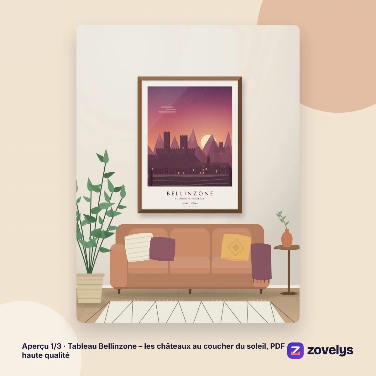 Tableau Bellinzone – les châteaux au coucher du soleil, PDF haute qualité – aperçu 1