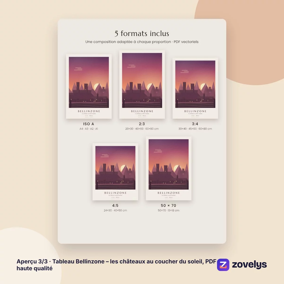 Tableau Bellinzone – les châteaux au coucher du soleil, PDF haute qualité – aperçu 3