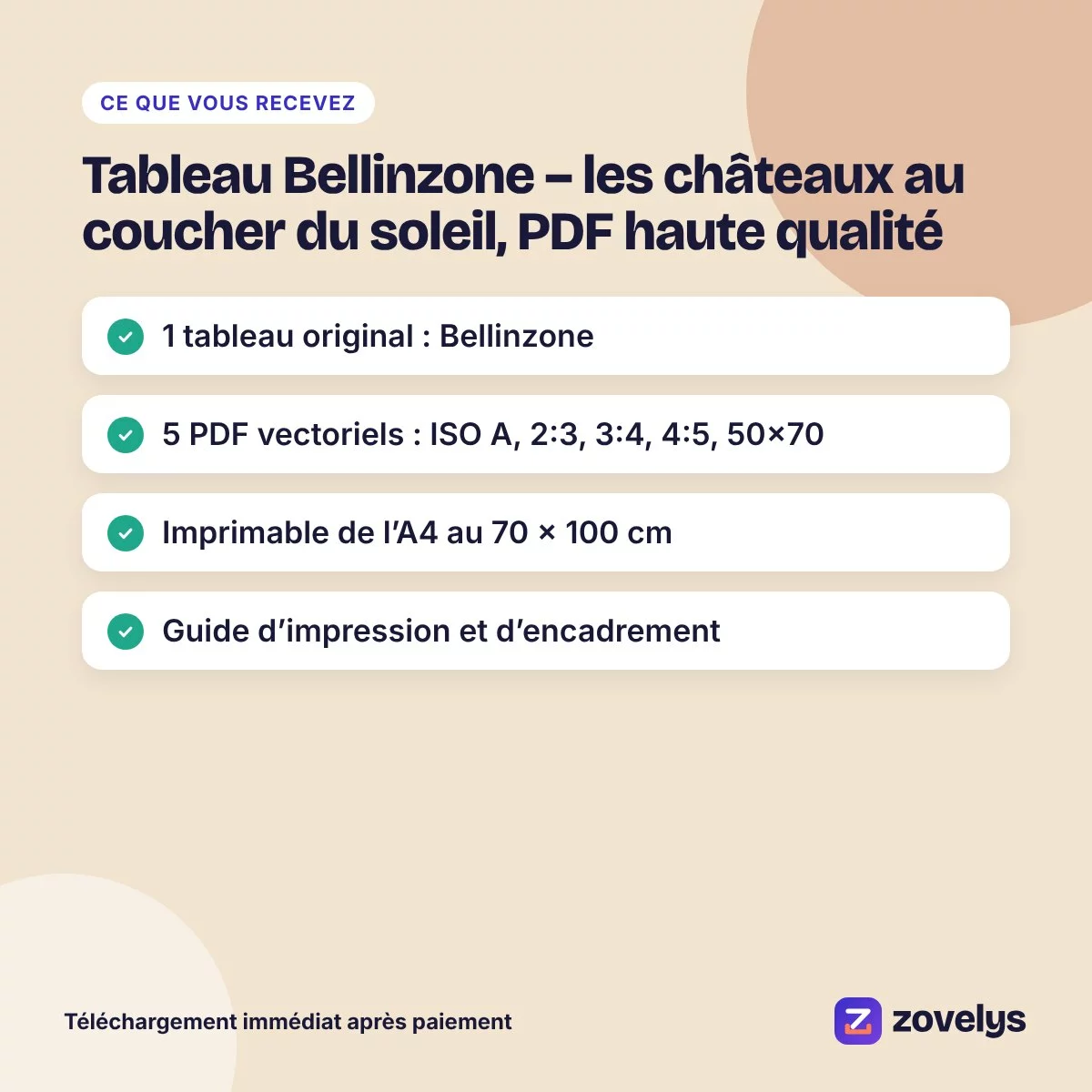 Tableau Bellinzone – les châteaux au coucher du soleil, PDF haute qualité – aperçu 4