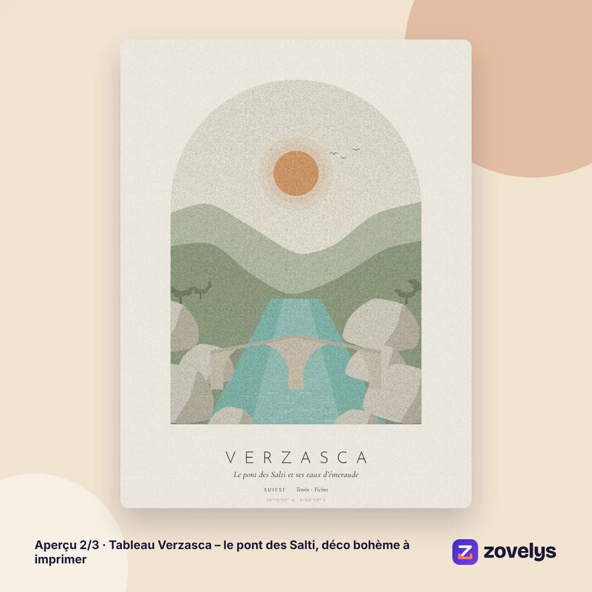 Tableau Verzasca – le pont des Salti, déco bohème à imprimer – aperçu 2